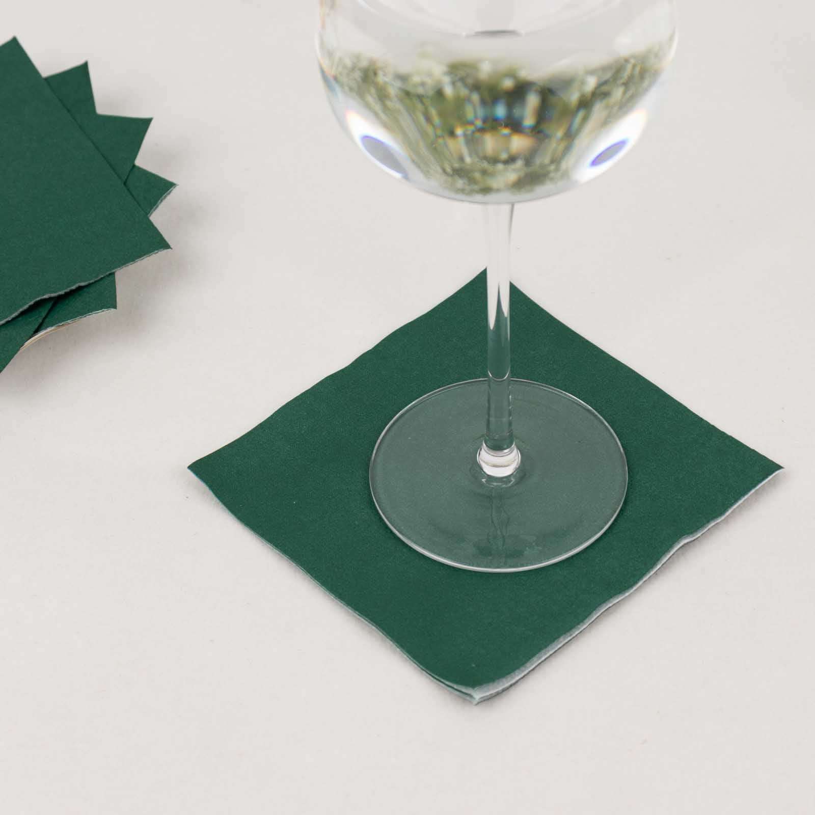 Get 50-Pack of 2-Ply Disposable Soft 18GSM Hunter Emerald Green Cocktail Paper Beverage Napkins