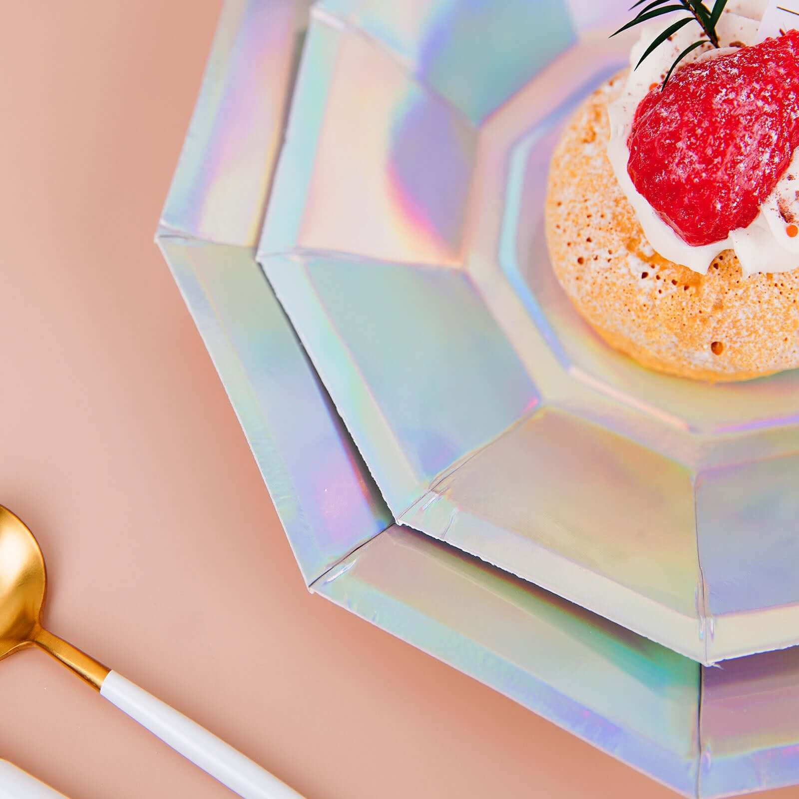 25-Pack 9-Inch Iridescent Decagon Disposable Dinner Plates for Disco & Space Parties