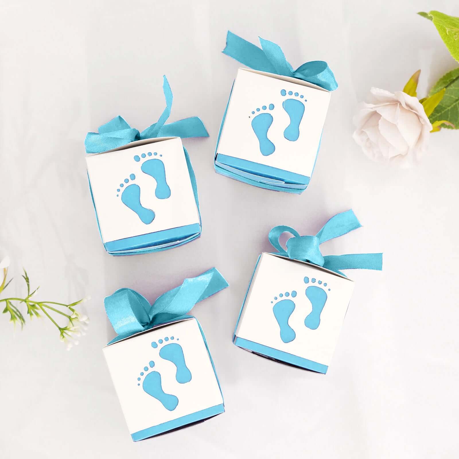 25-Piece Set of Light Blue Square Baby Shower Party Favor Candy Gift Boxes