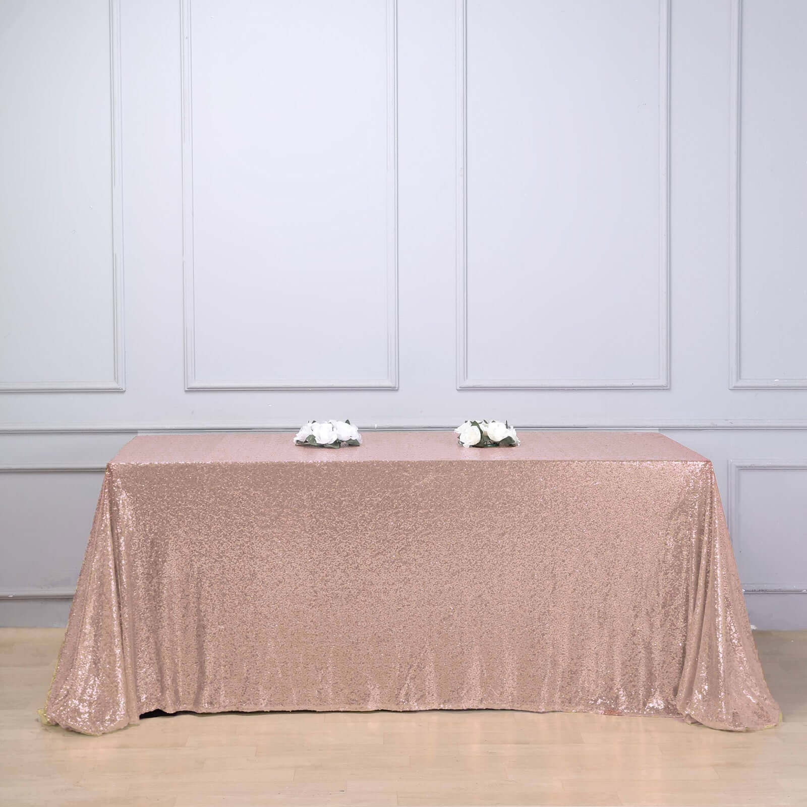 Rose Gold Seamless Twinkling Sequin Rectangle Tablecloth 90x156
