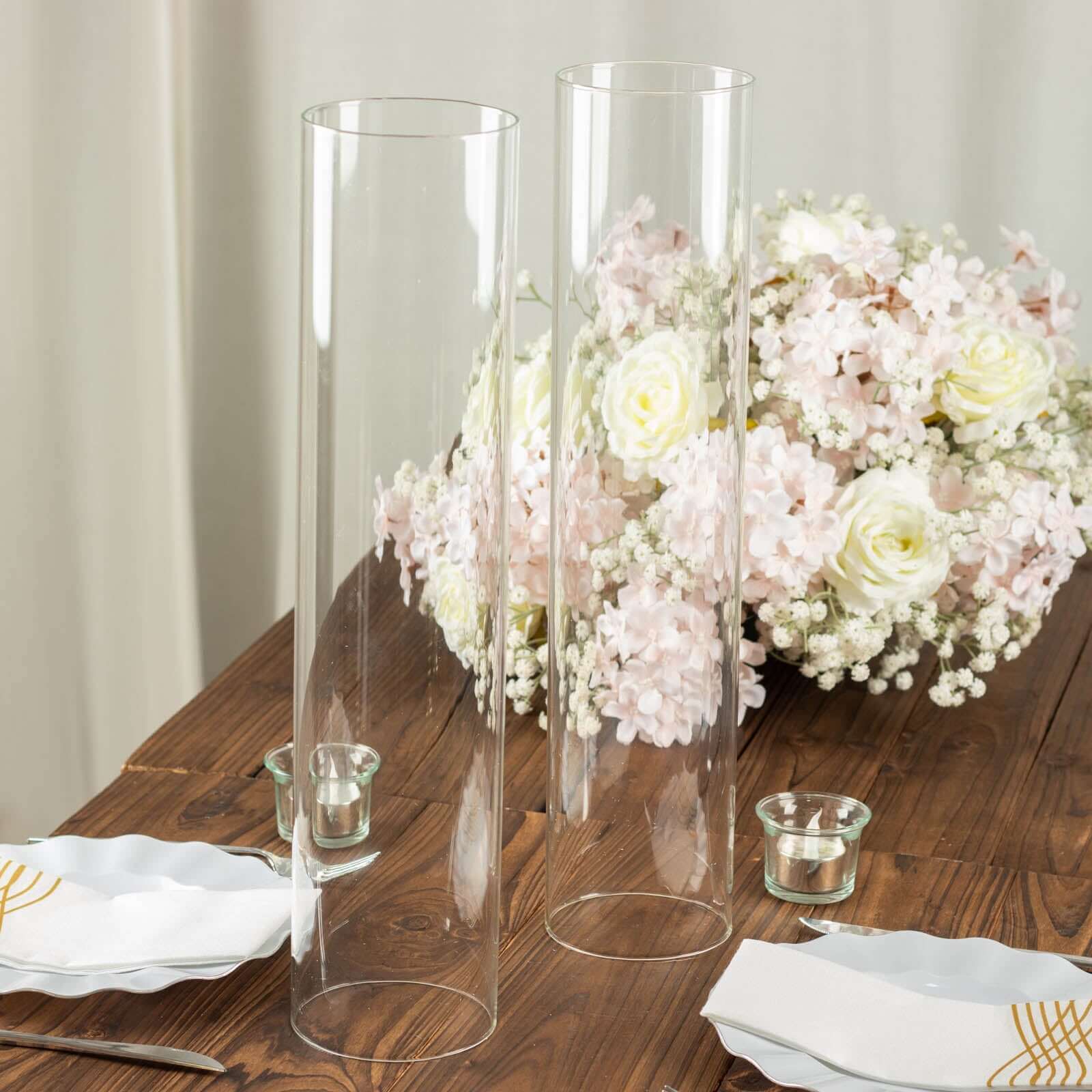 2-Pack 18-Inch Clear Glass Open-End Candelabra Shades for Stylish Table Decor