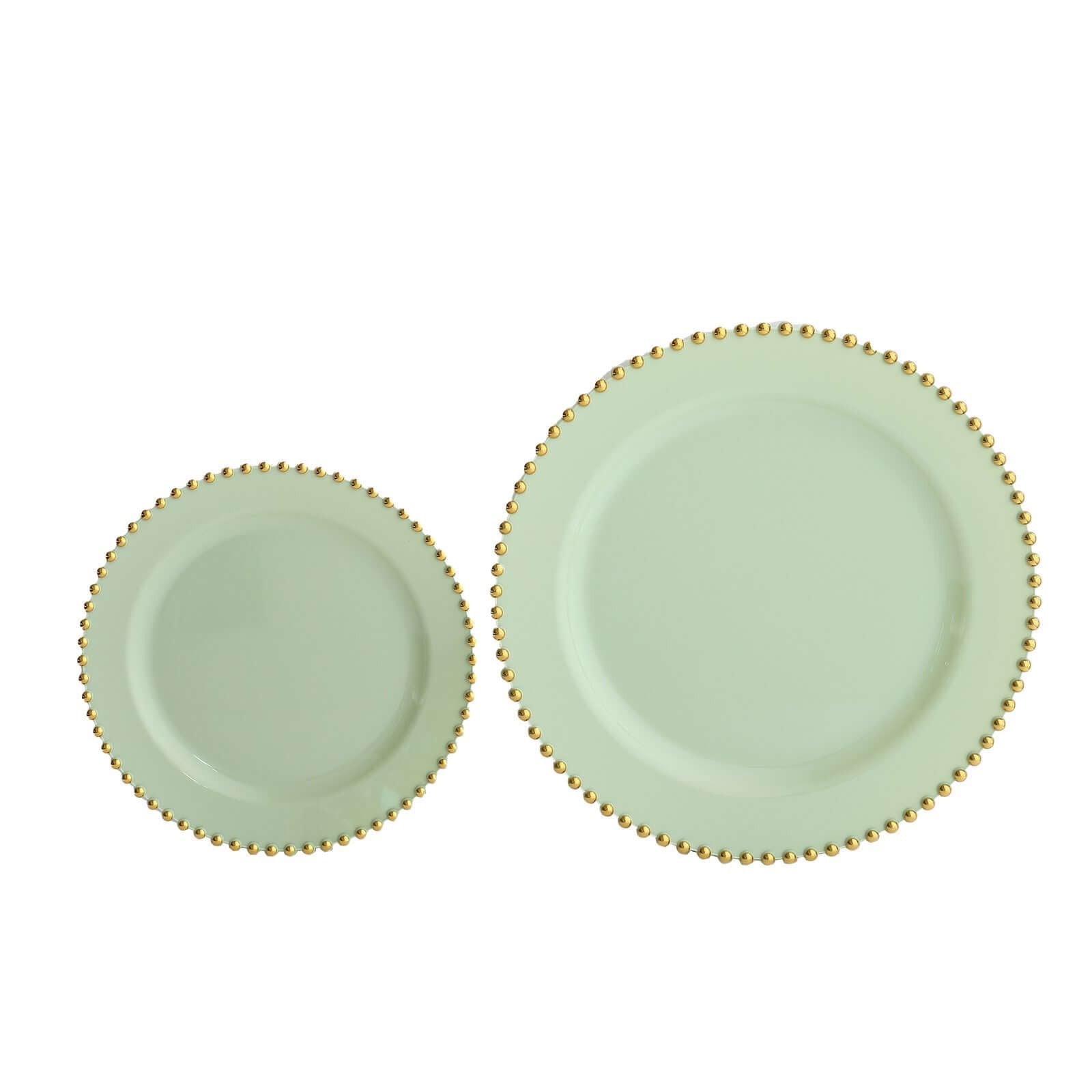 Hot Deal! 10-Piece Set of Sage Green Round Disposable Plastic Dessert Plates with Gold Beaded Rim for Parties