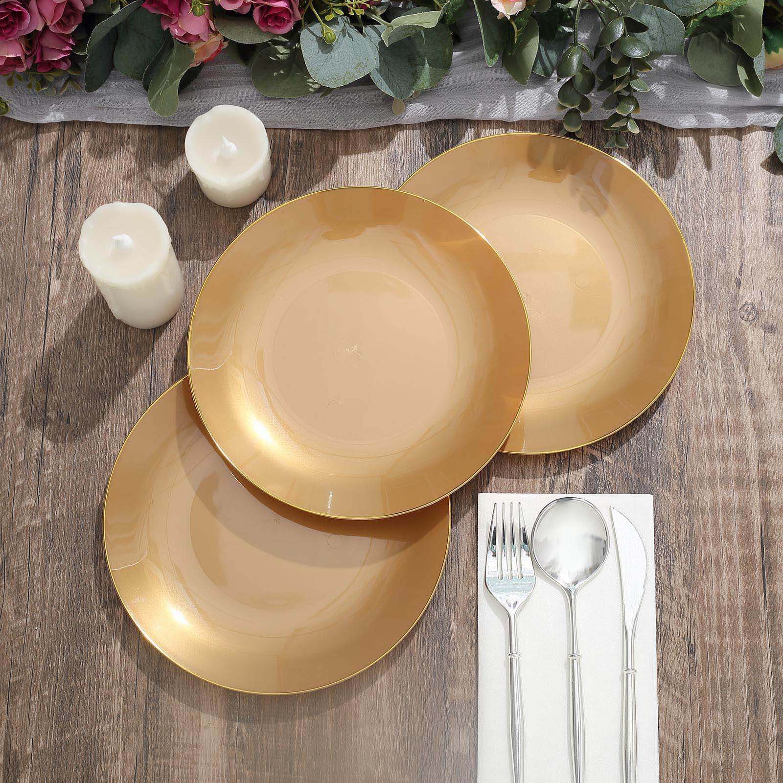 10-Pack Gold Rim 8" Disposable Plastic Dessert Plates - Ideal for Special Occasions