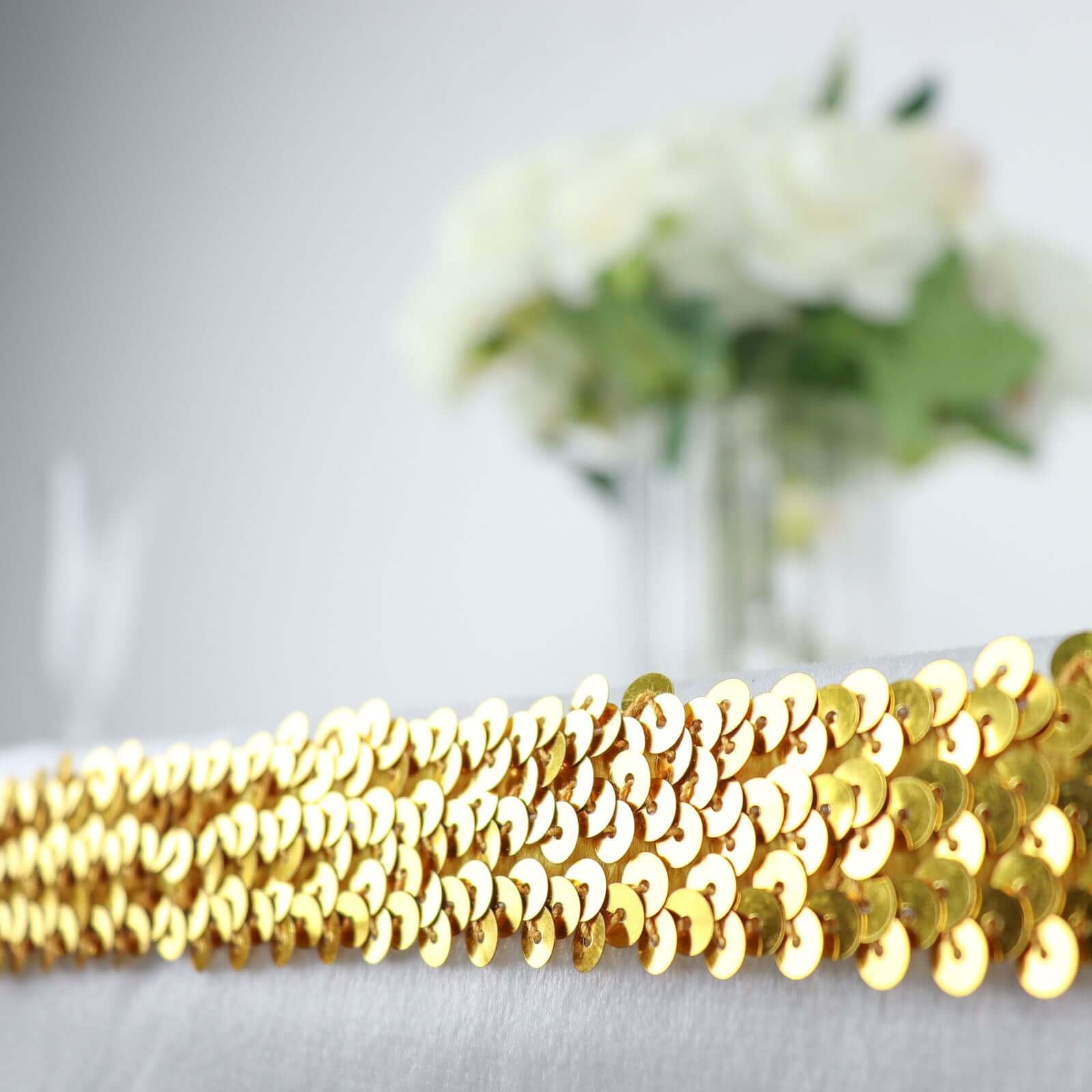 Hot Sale! 10-Yard 1-Inch Metallic Gold Sequin Stretch Fabric Ribbon for Crafting