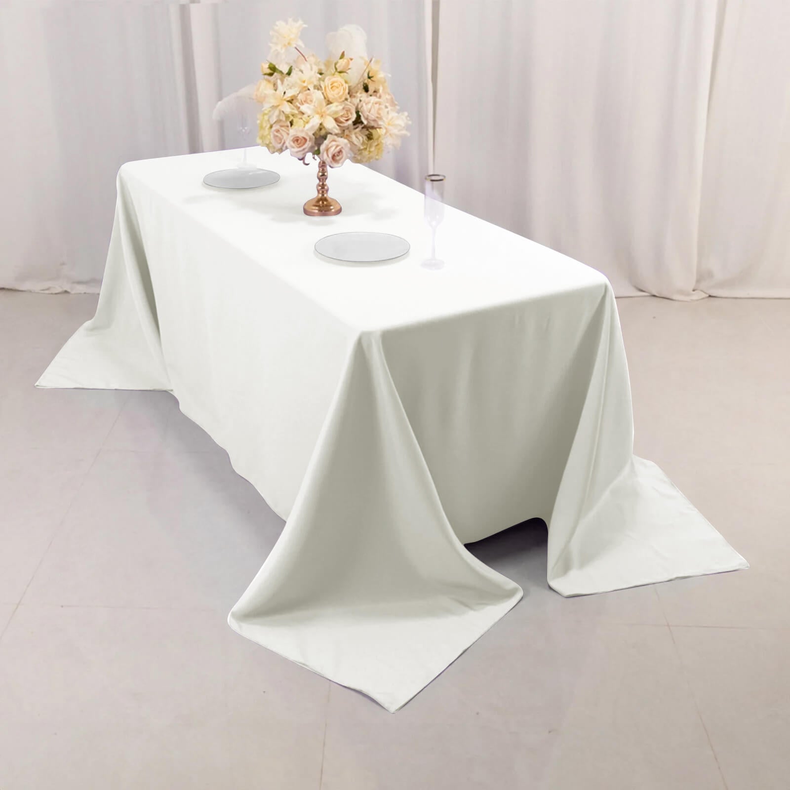 Hot Deal! Seamless 220GSM Stain-Resistant Ivory Premium Polyester 90x132 Rectangle Tablecloth
