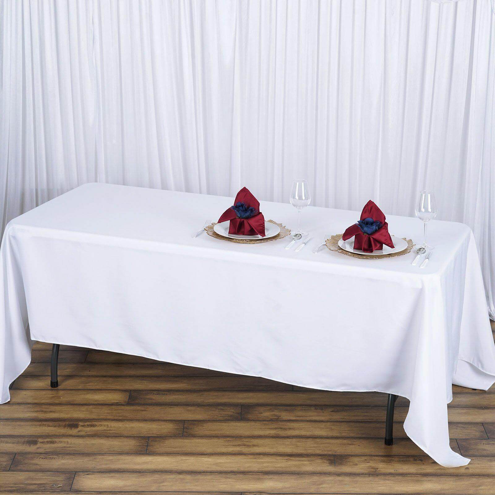 Exclusive 220GSM Stain-Resistant White Polyester 72x120 Rectangle Tablecloth for Weddings & Events