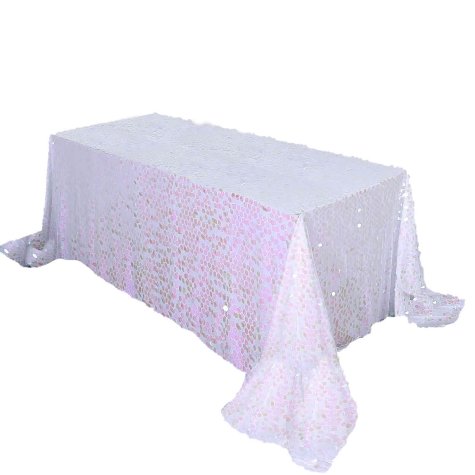 Sequin 90x132 Rectangle Tablecloth Iridescent - Seamless Big Payette Table Cover