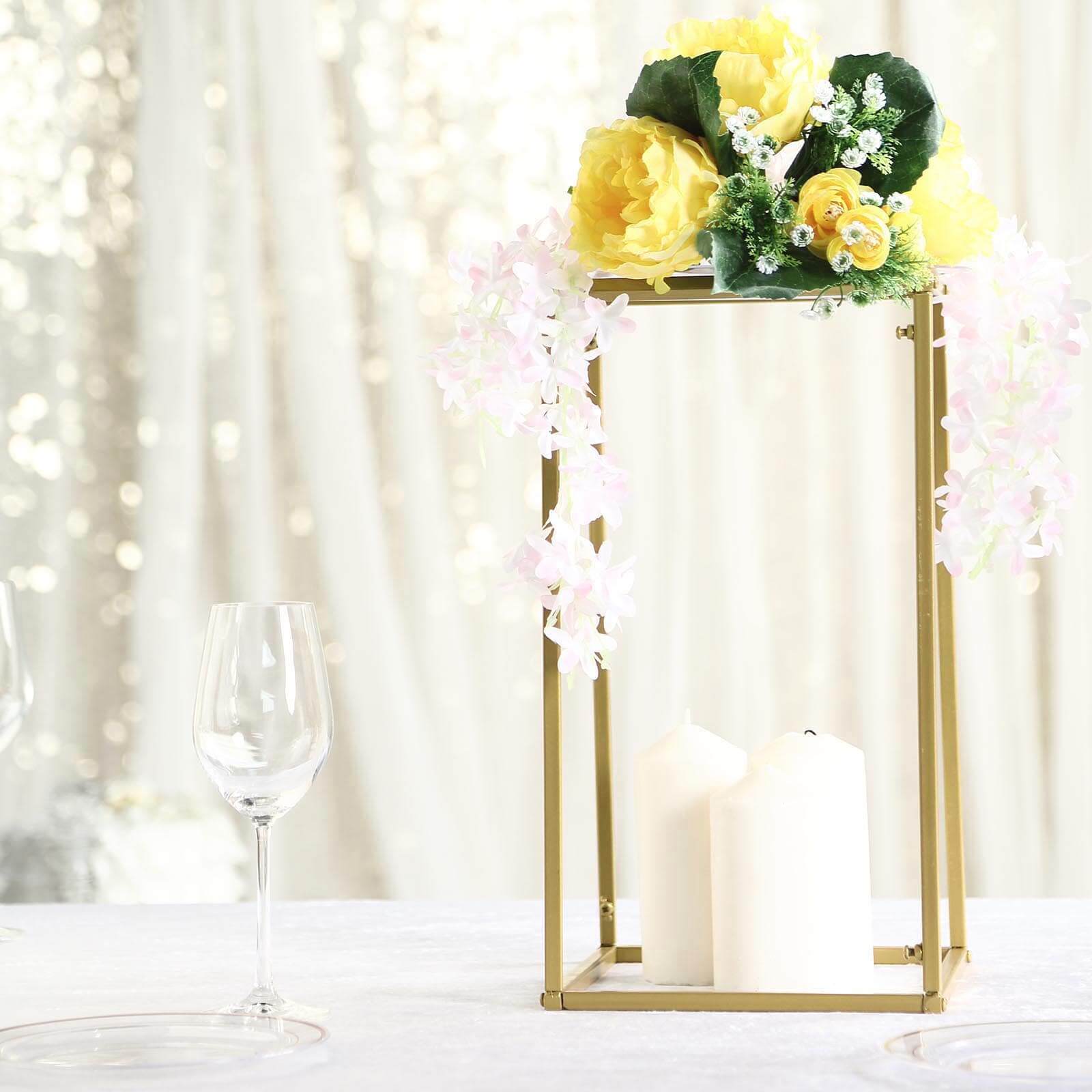 2-Pack Matte Gold Metal Rectangular Geometric Column Flower Stand for Elegant Floral Arrangements