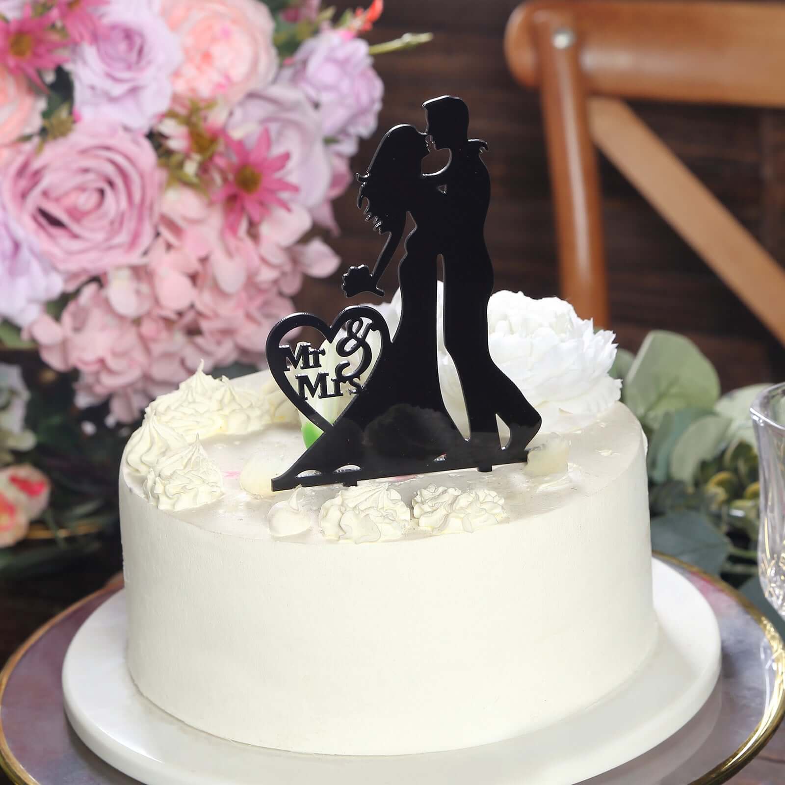 Hot Sale! Black Silhouette Mr and Mrs Acrylic Wedding Cake Toppers Set