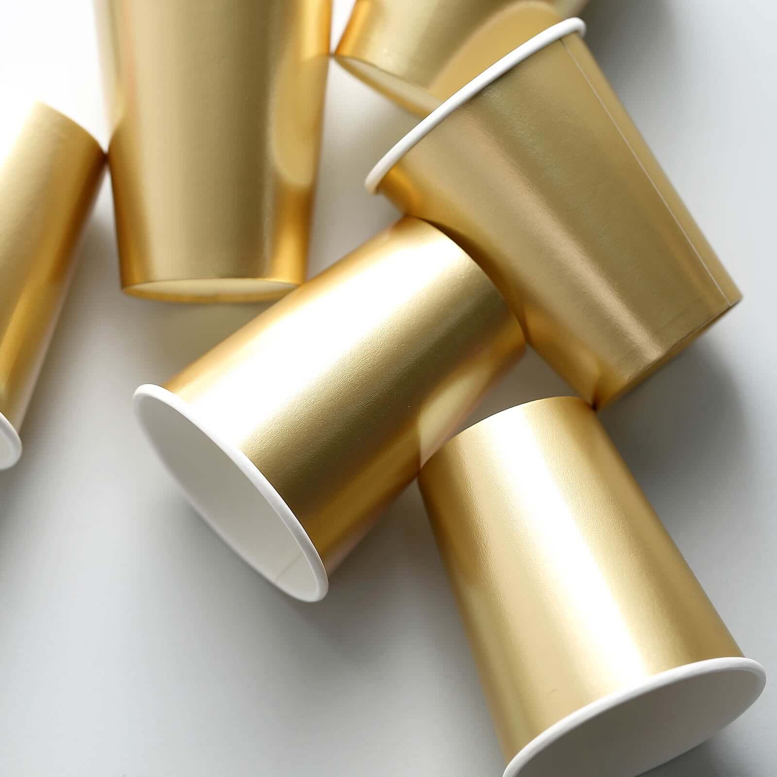 Get 24-Pack 9oz Metallic Gold Disposable Paper Cups for Hot & Cold Drinks