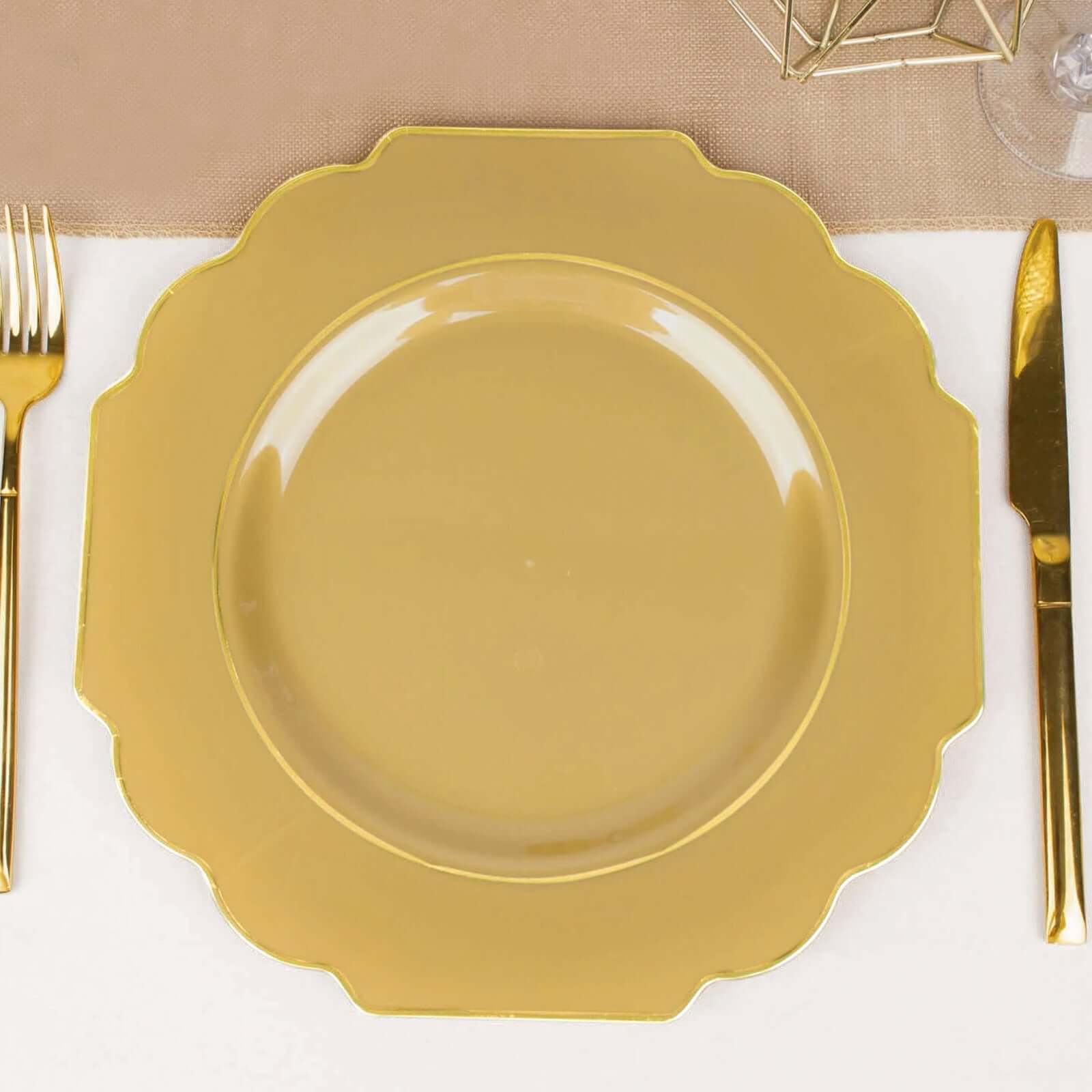 Get 10-Pack Heavy Duty Disposable Gold Baroque Dinner Plates with Scalloped Rim for Events