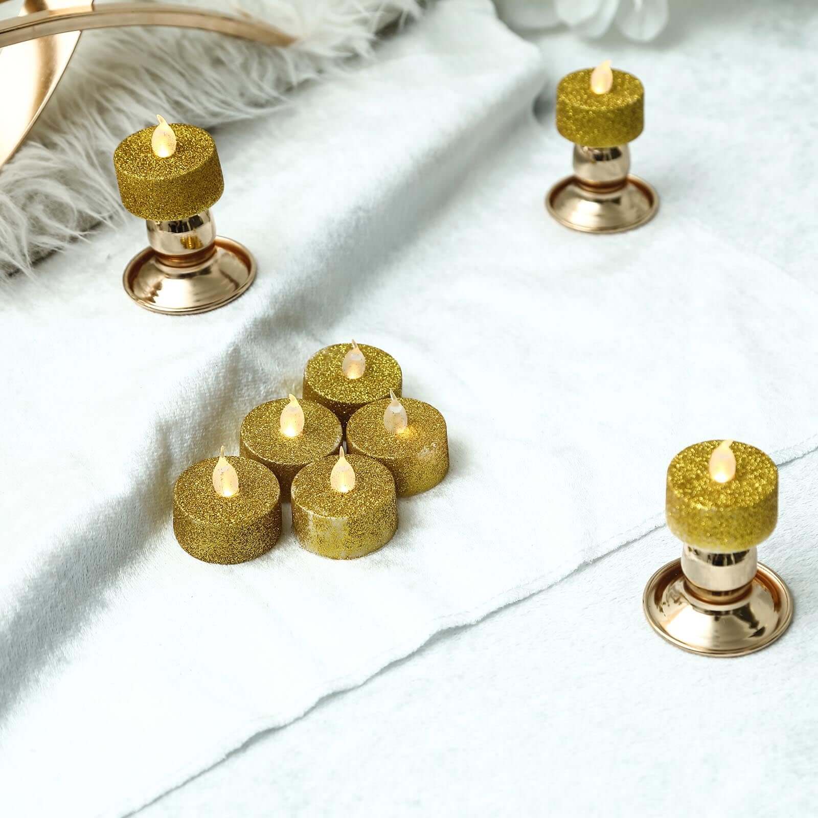 Hot Sale! 12-Pack Flameless LED Tealight Candles with Glittery Gold Design, Battery Operated