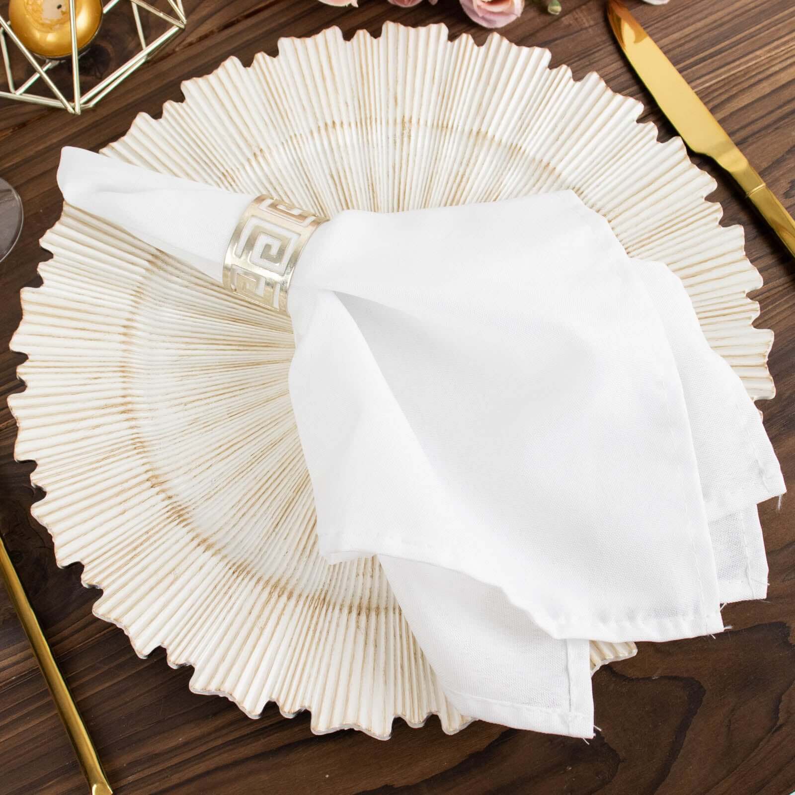 6-Piece Set of 13-Inch Washwhite Acrylic Charger Plates with Sunray Scalloped Rim for Dinner Parties