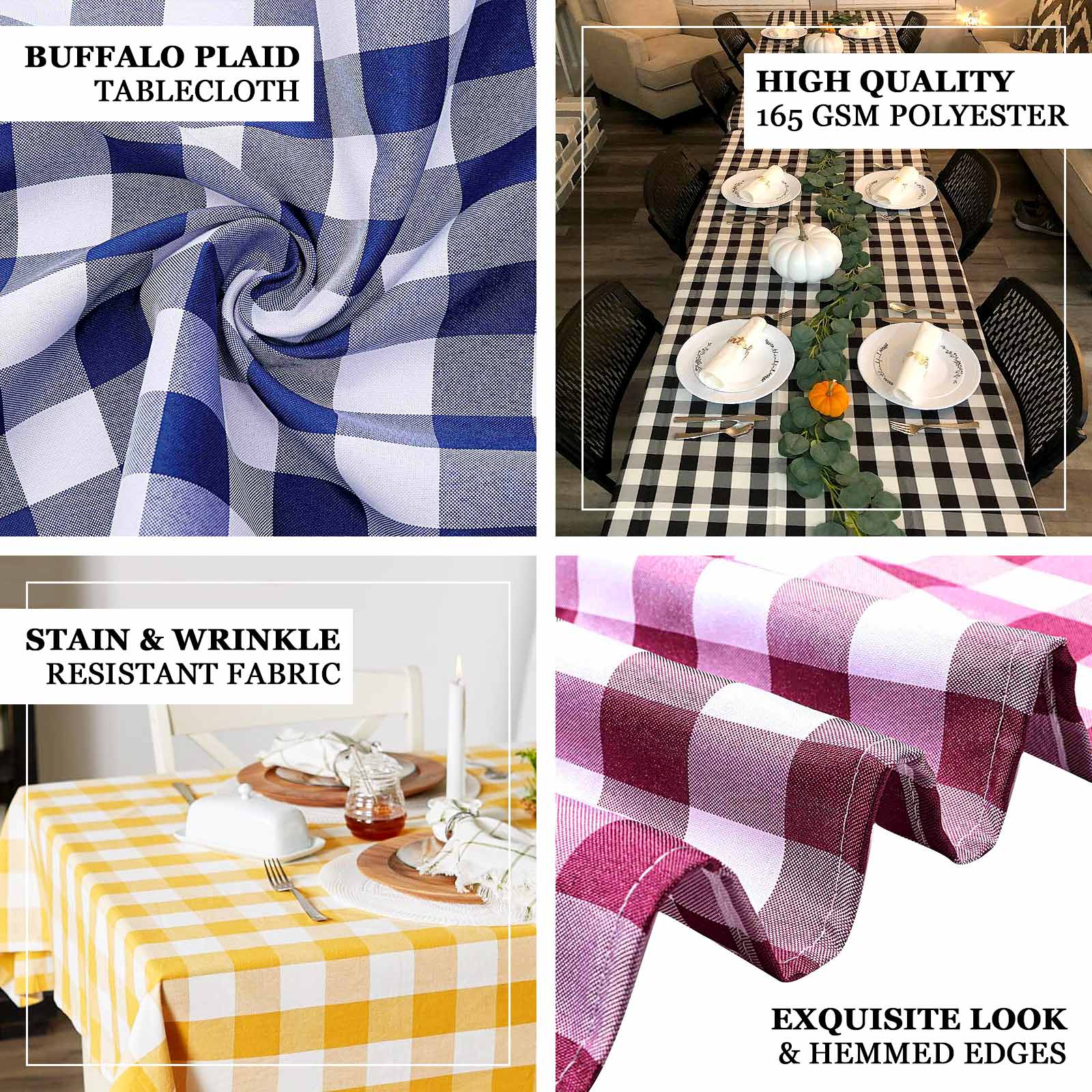 Premium Polyester Checkered Buffalo Plaid Rectangle Tablecloth in White/Black for Daily Use