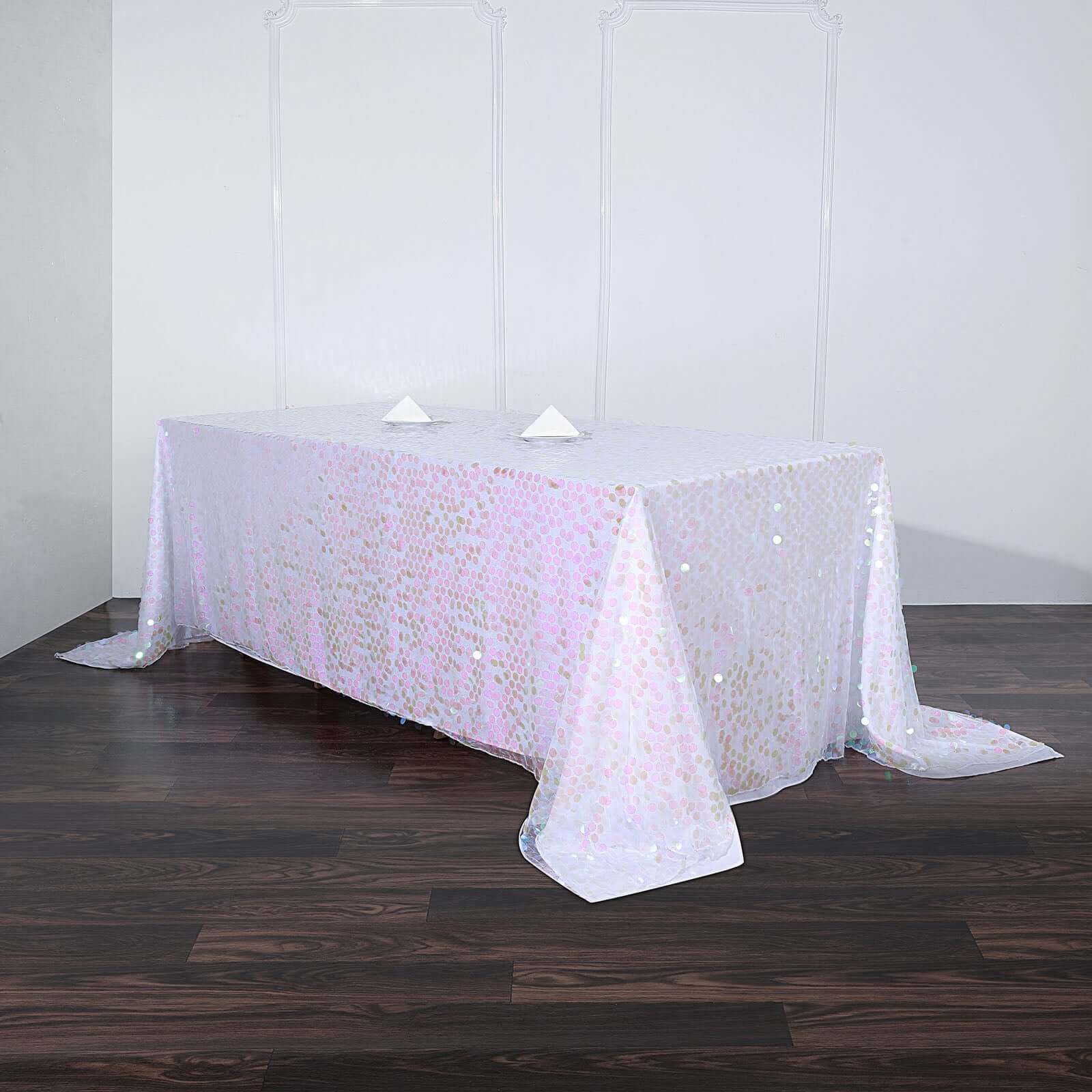 Iridescent Sequin 90x132 Rectangle Seamless Tablecloth for Big Events