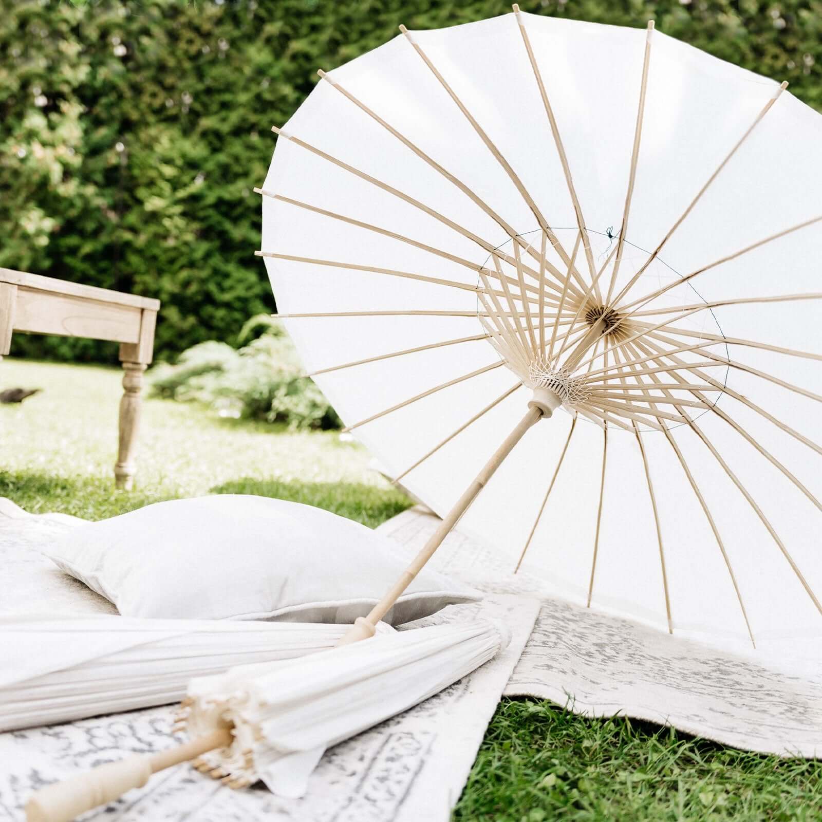 Hot Deal! 2-Pack White Paper and Bamboo Parasol Umbrellas Ideal for Bridal Shower Photos and Table Decor