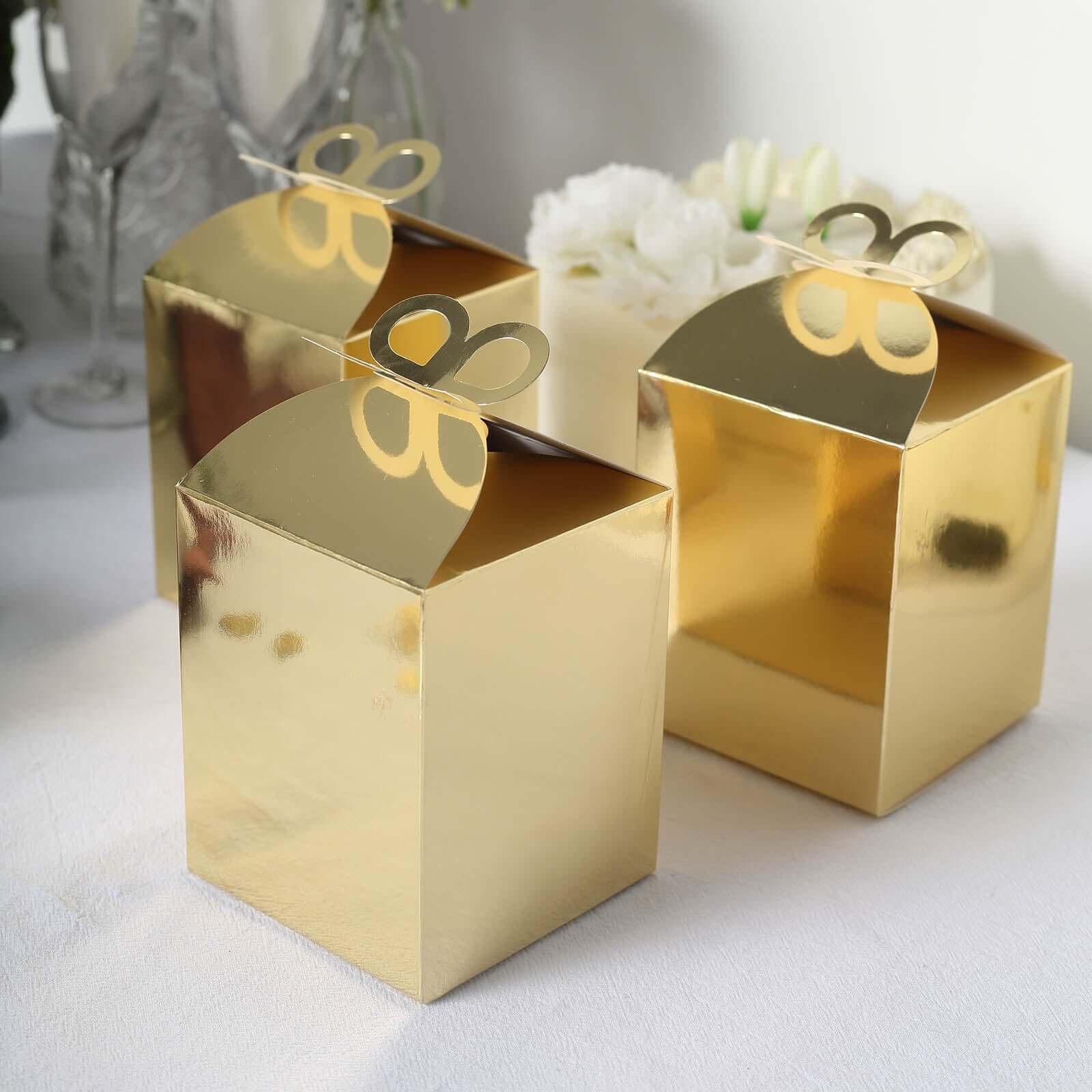 25-Pack Premium Metallic Gold Foil Butterfly Top Party Favor Boxes, Ideal for Gifts