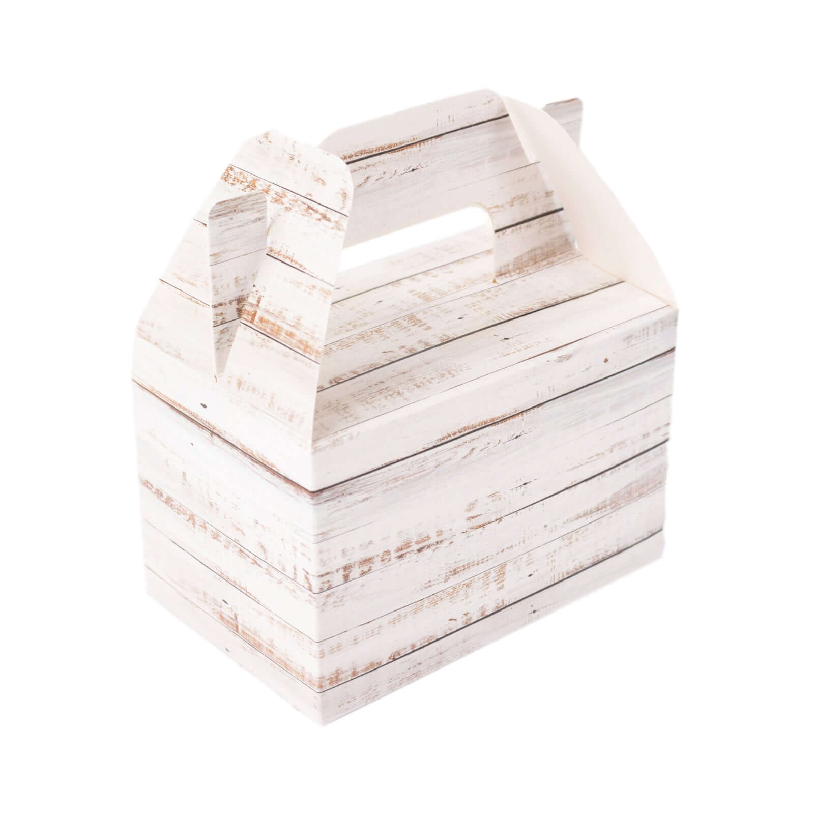 Get 25-Pack Rustic White Candy Gift Tote Gable Boxes with Wood Pattern