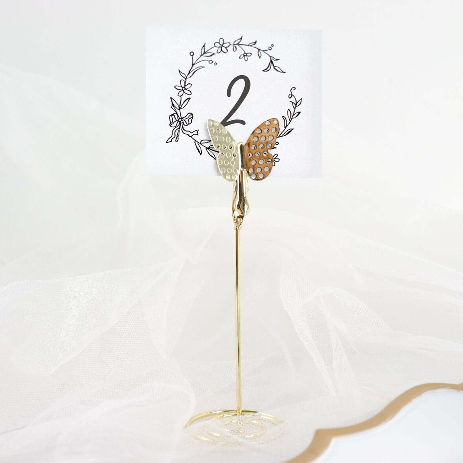 5-Pack Gold Metal Place Card Holders - Modern Table Stands with Butterfly Clips