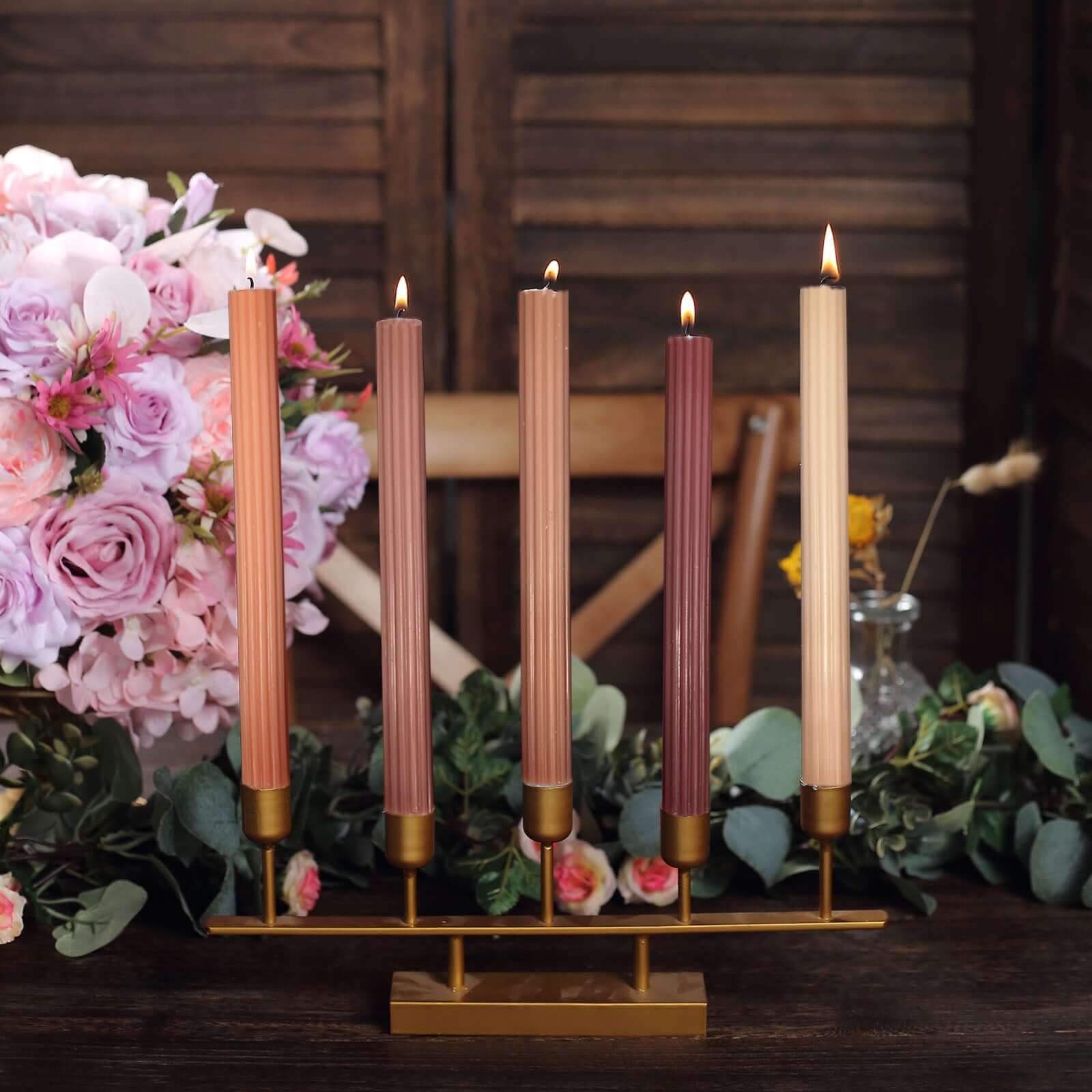 Premium Unscented 5-Pack Taper Candles with Ribbed Wick and Assorted Natural Wax Design, 9 Inches