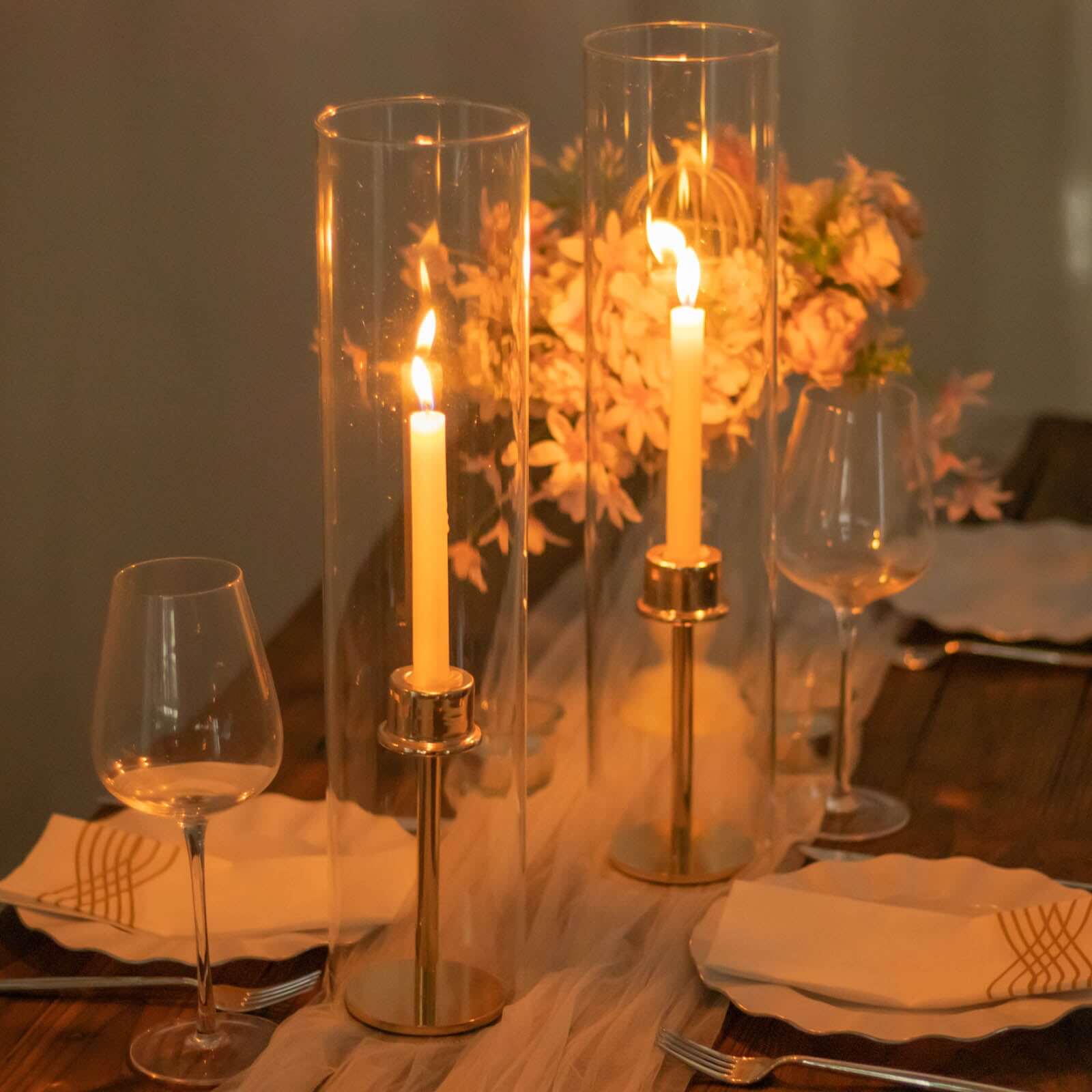 2-Pack 18-Inch Clear Glass Open-End Candelabra Shades for Stylish Table Decor