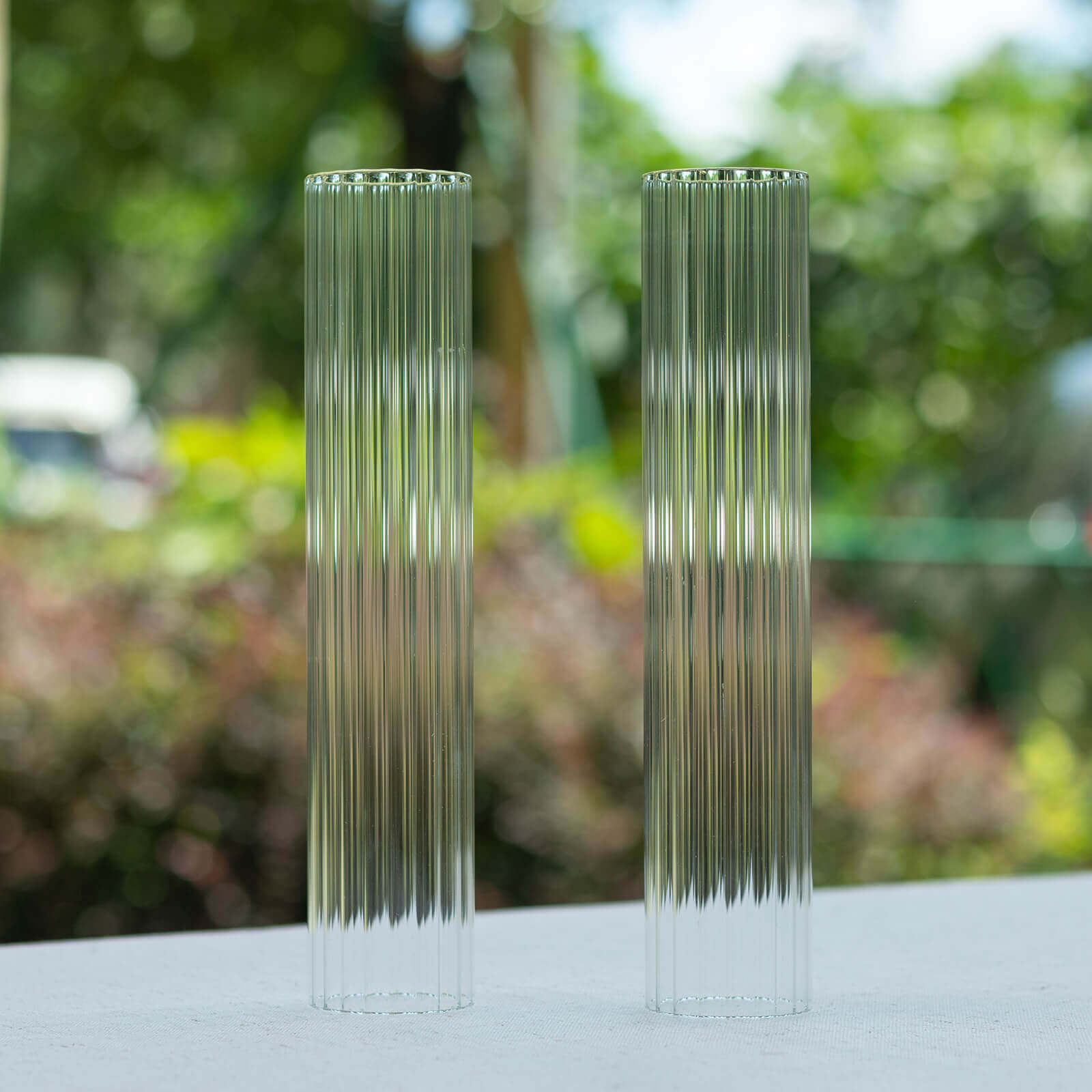 Hot Deal! 2-Pack Clear Ribbed Glass Hurricane Shades for Stylish Table Centerpiece Candelabra