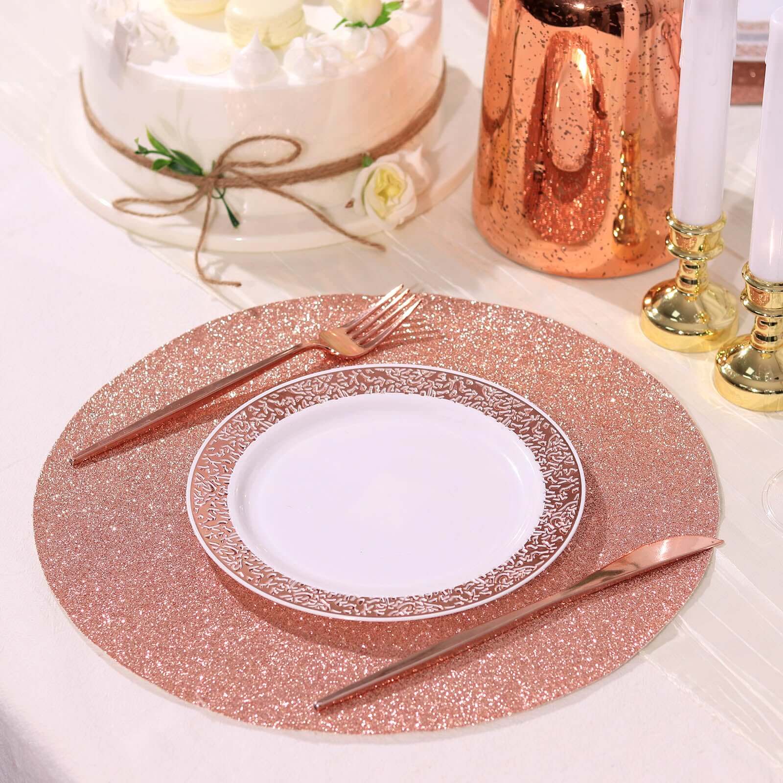 Hot Deal! 6-Pack Rose Gold Glitter Round Non-Slip Placemats, 13