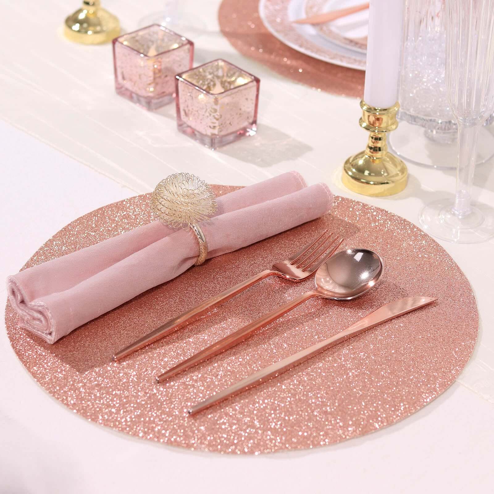 Hot Deal! 6-Pack Rose Gold Glitter Round Non-Slip Placemats, 13" Diameter