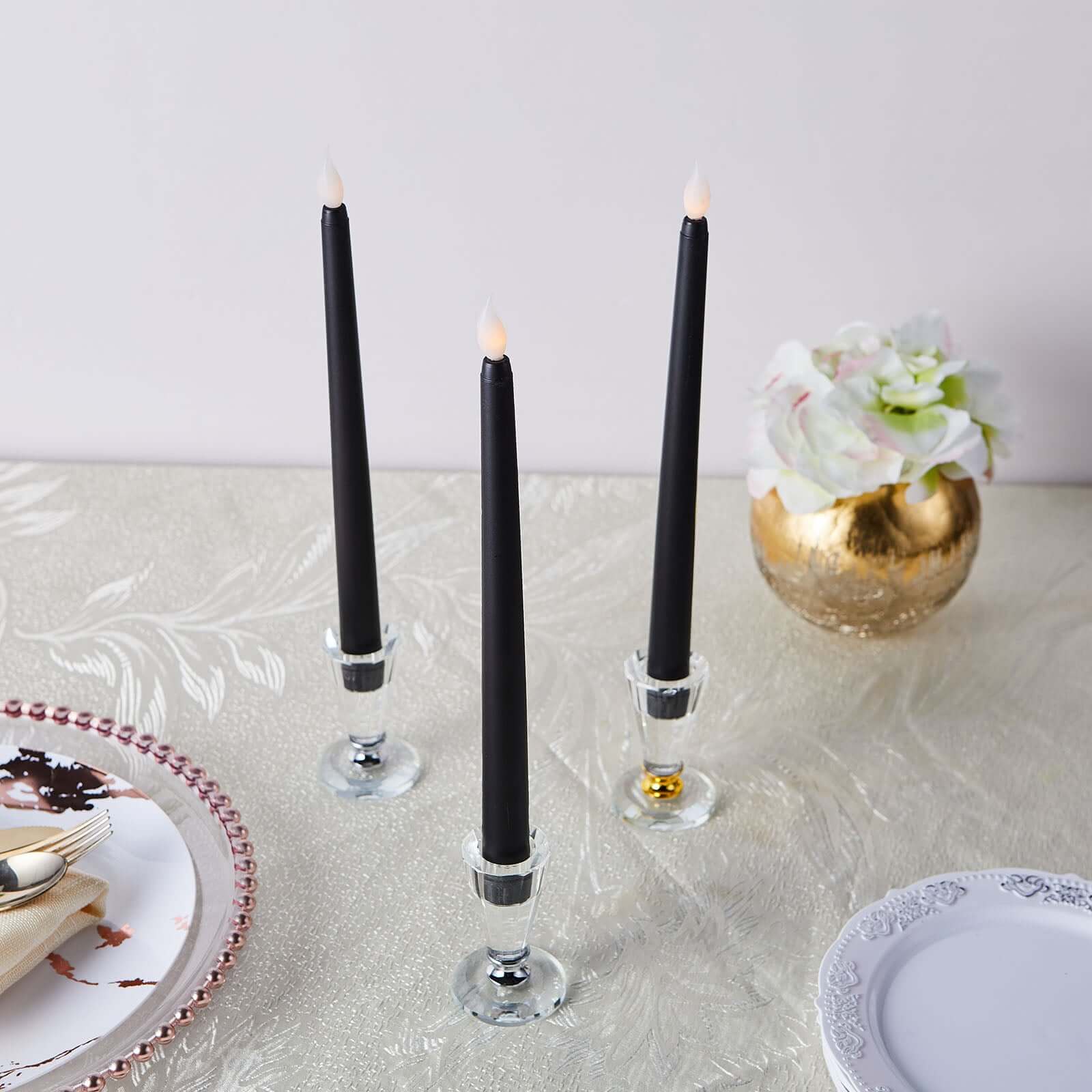 3-Pack Black Flameless Taper LED Decorative Candles with Warm Flickering Light - Ideal for Various Occasions