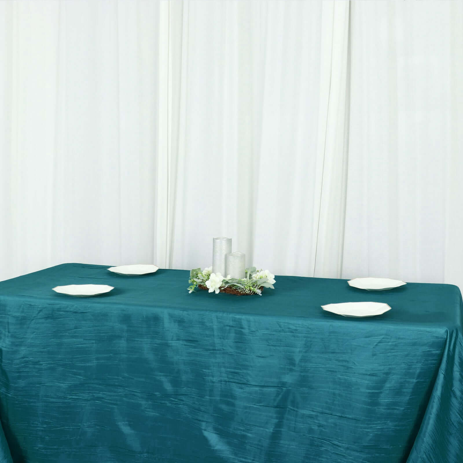 Teal Crinkle Taffeta 90x156 Rectangle Tablecloth - Seamless, Exquisite Cover