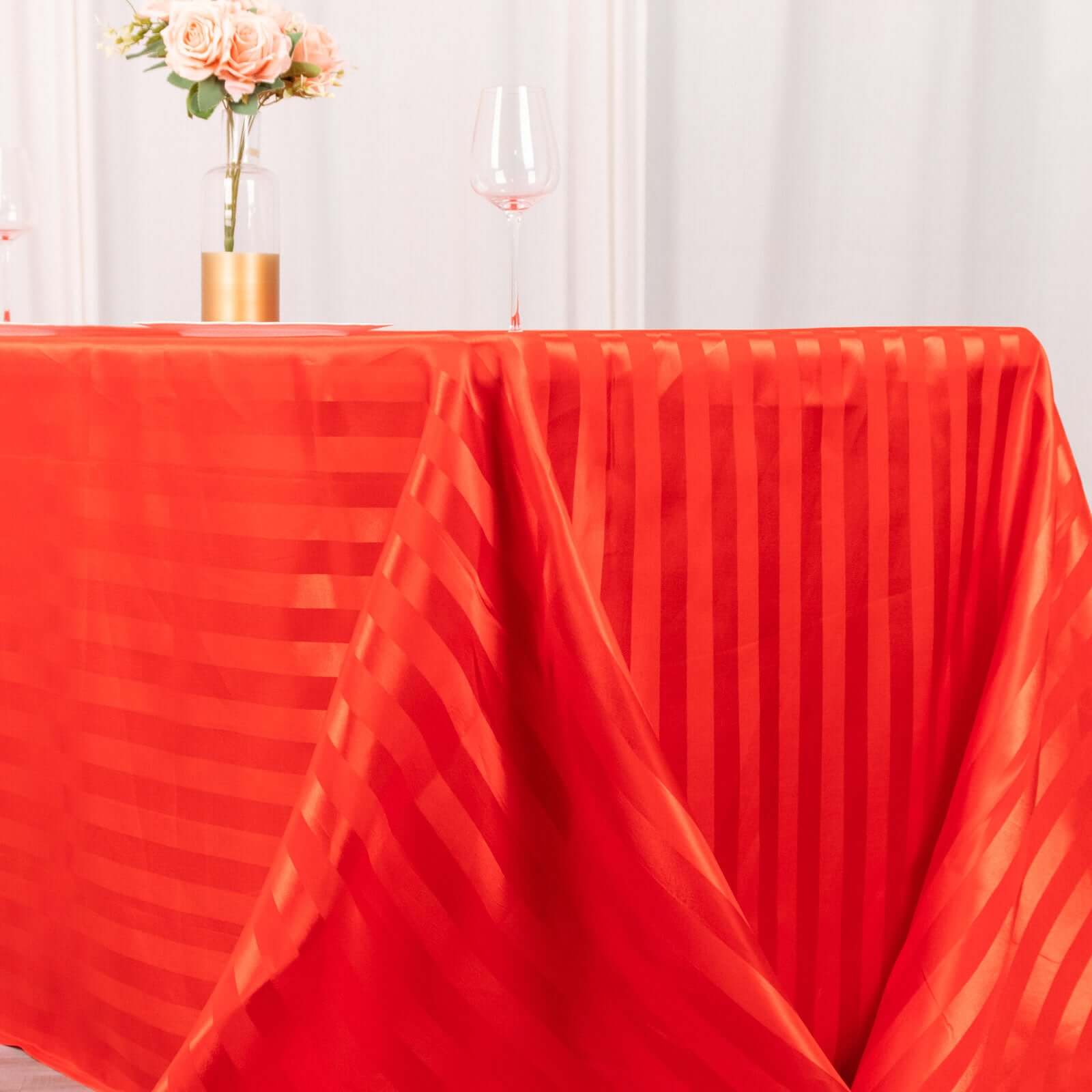 Hot Deal! Red Satin Striped 90x132 Rectangular Seamless Tablecloth