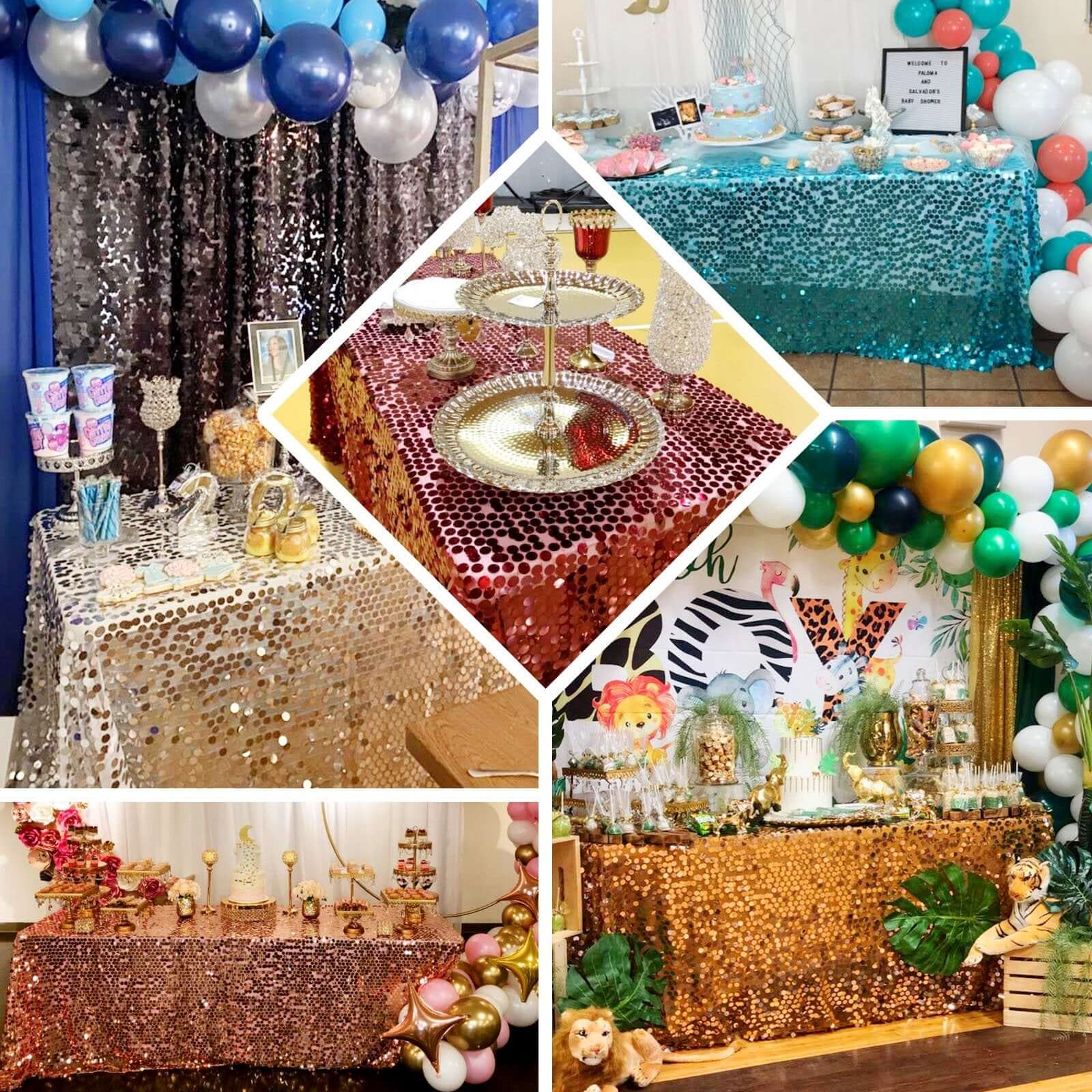 Hot Sale! Iridescent Blue Sequin Rectangle Tablecloth 90x156 for Various Events