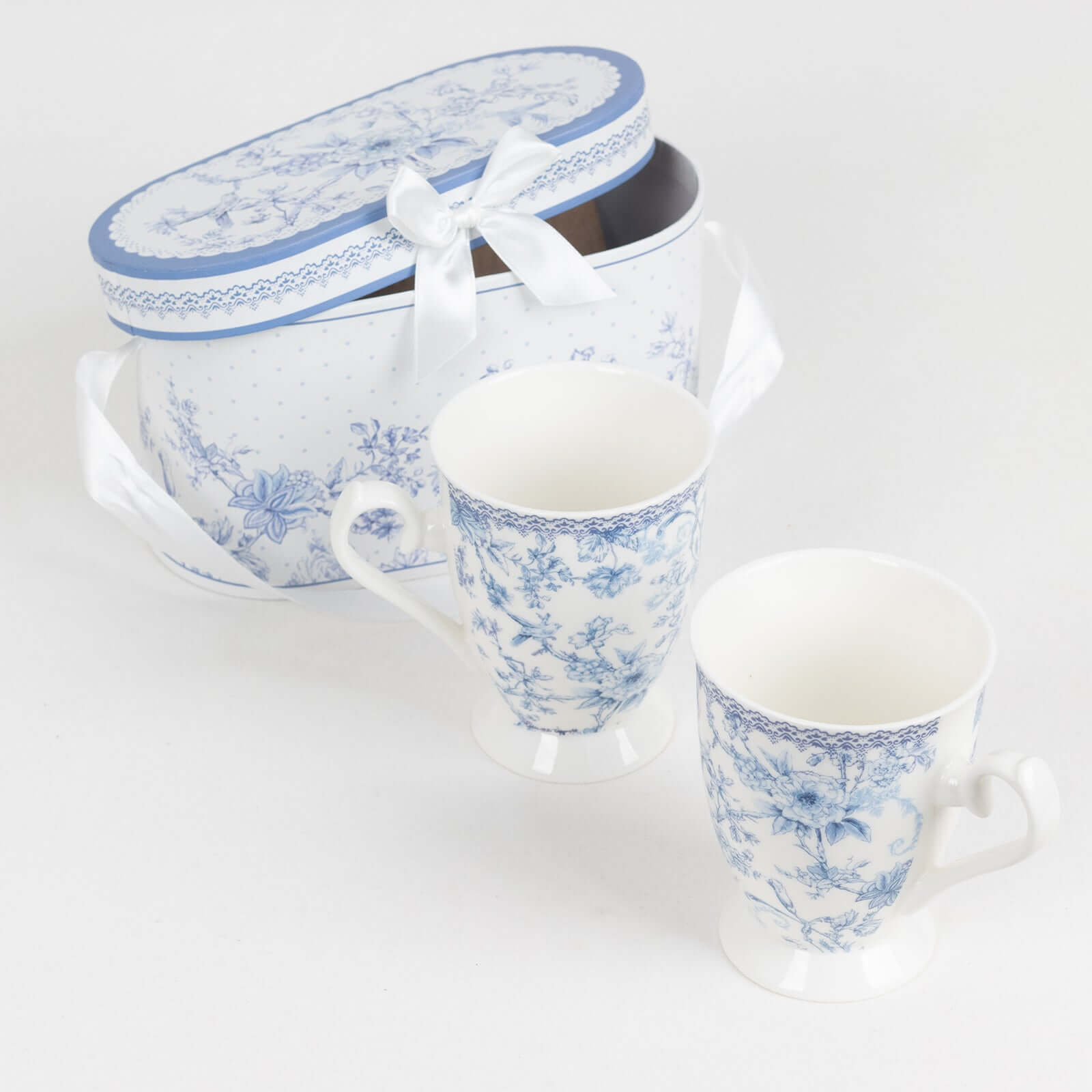 Hot Deal! 2-Pack White & Blue French Toile Porcelain Tea Cups Bridal Shower Gift Set in Keepsake Box