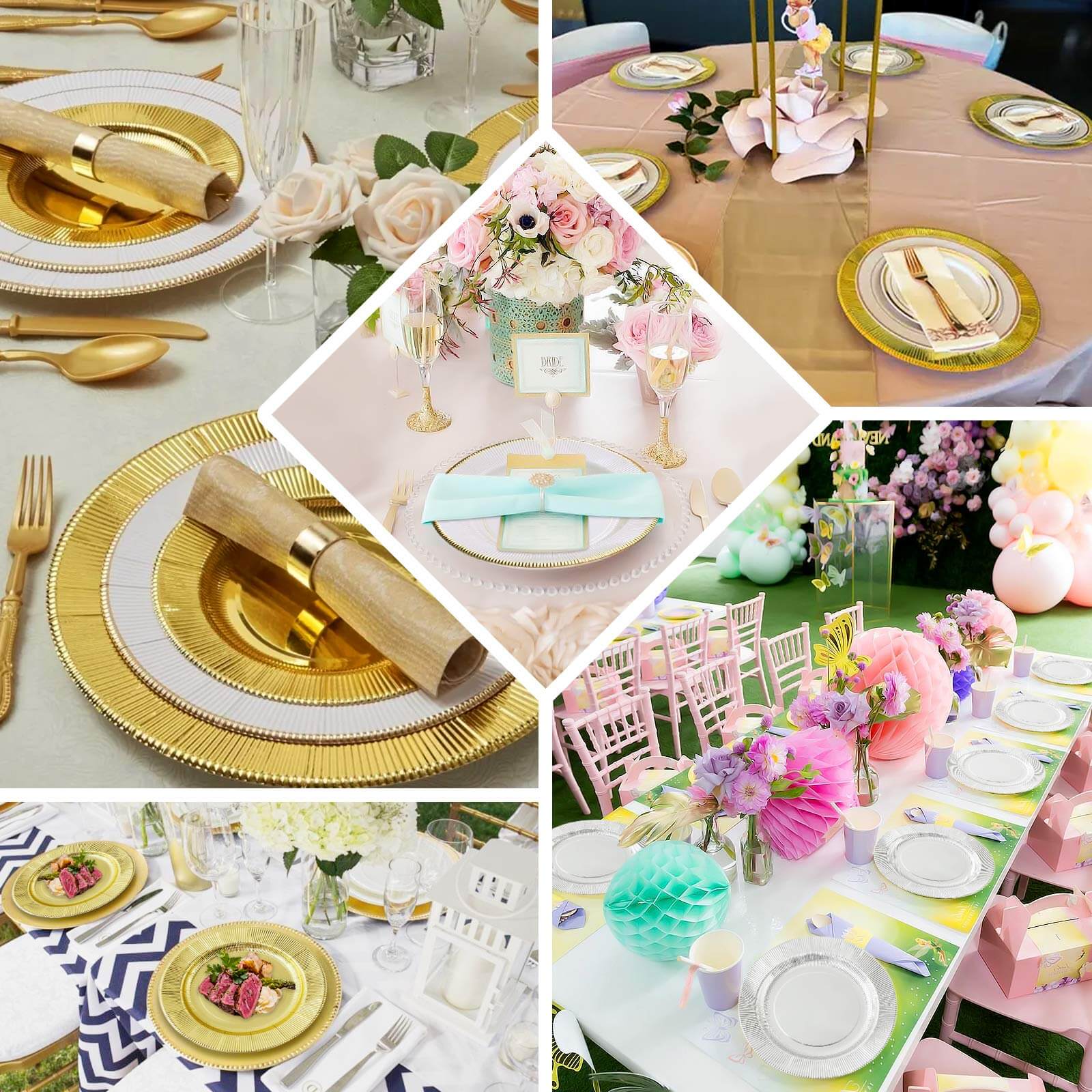 25-Piece Set of Disposable Heavy Duty 350GSM Paper Charger Plates in Taupe Sunray Design with Gold Rim, 13 Inches