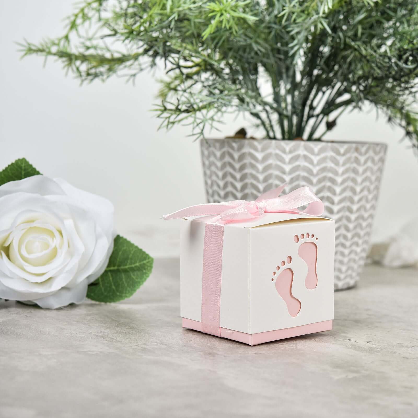 25-Piece Set of Pink Footprint Baby Shower Party Favor Candy Gift Boxes