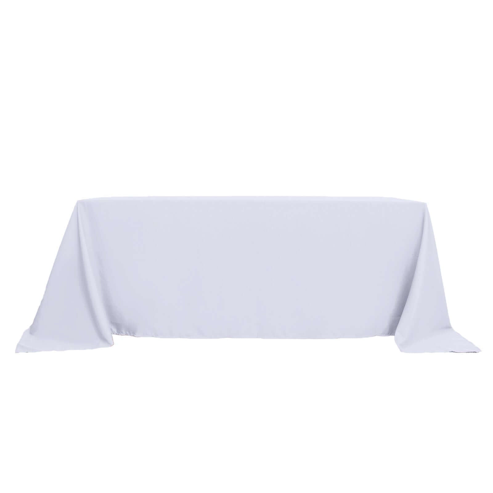 Get This White 90x132 Polyester Rectangle Tablecloth for Luxurious Celebrations