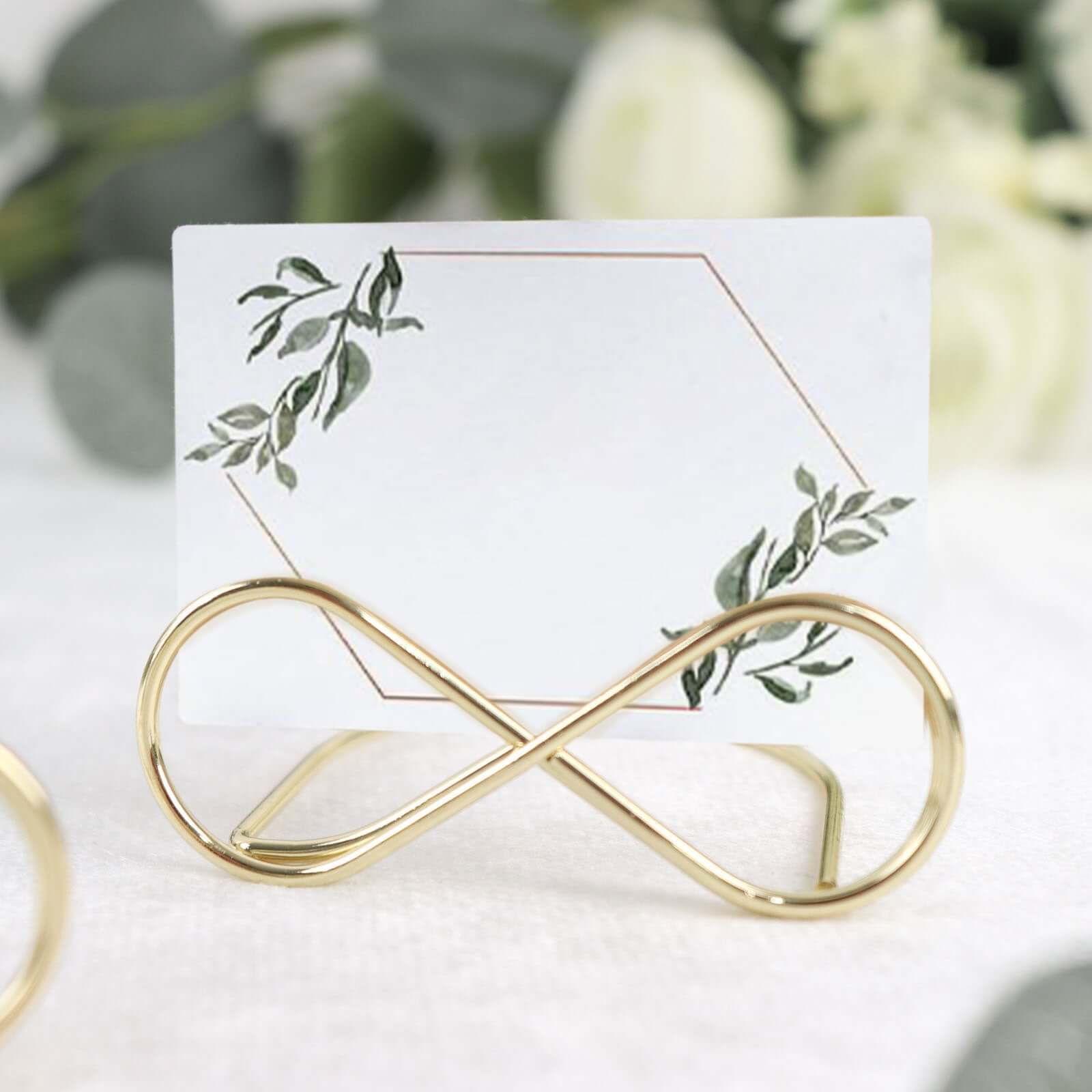Hot Deal! 10-Pack Gold Metal Infinity Design Card Holder Stands for Weddings and Events