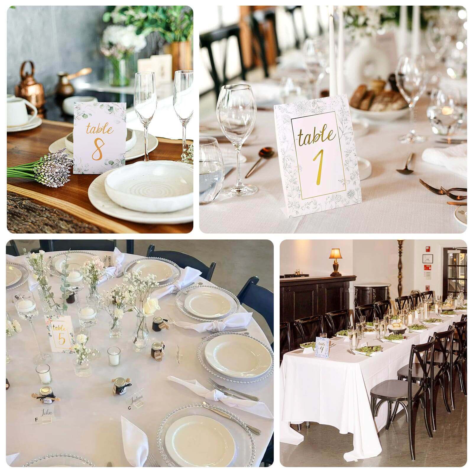 25-Pack Wedding Table Numbers 1 - 25: White/Sage Green French Toile Design with Gold Foil, Free Standing Double Sided Signs