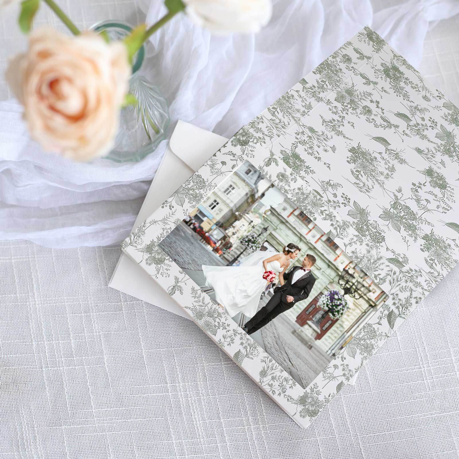 25-Pack Thank You Cards: White & Sage Green French Toile Design with Envelopes - Ideal for Parties & Milestones