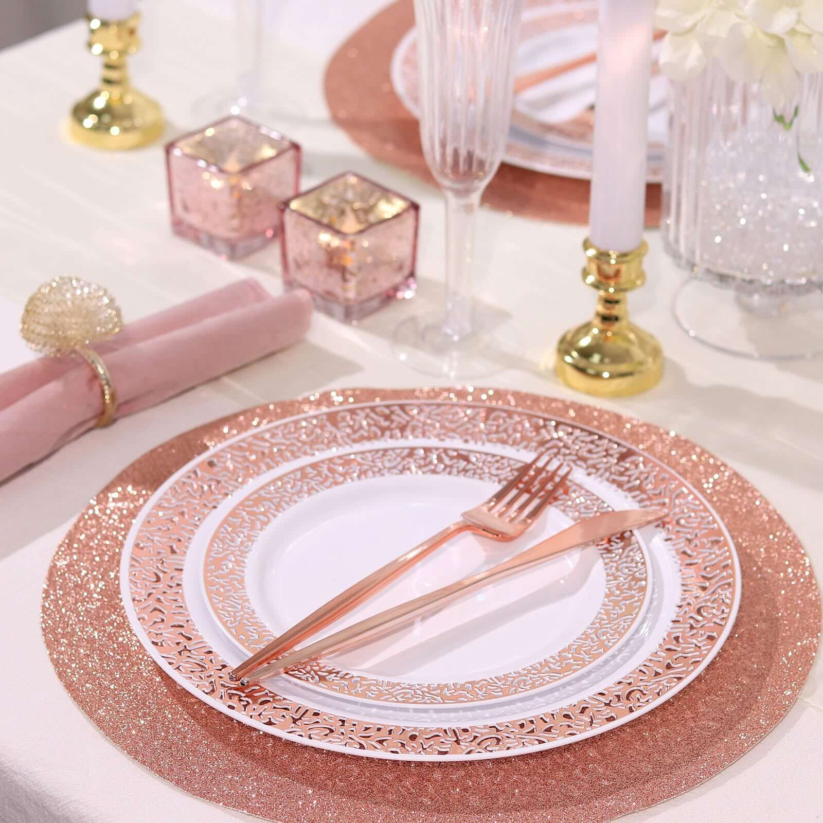 Hot Deal! 6-Pack Rose Gold Glitter Round Non-Slip Placemats, 13" Diameter