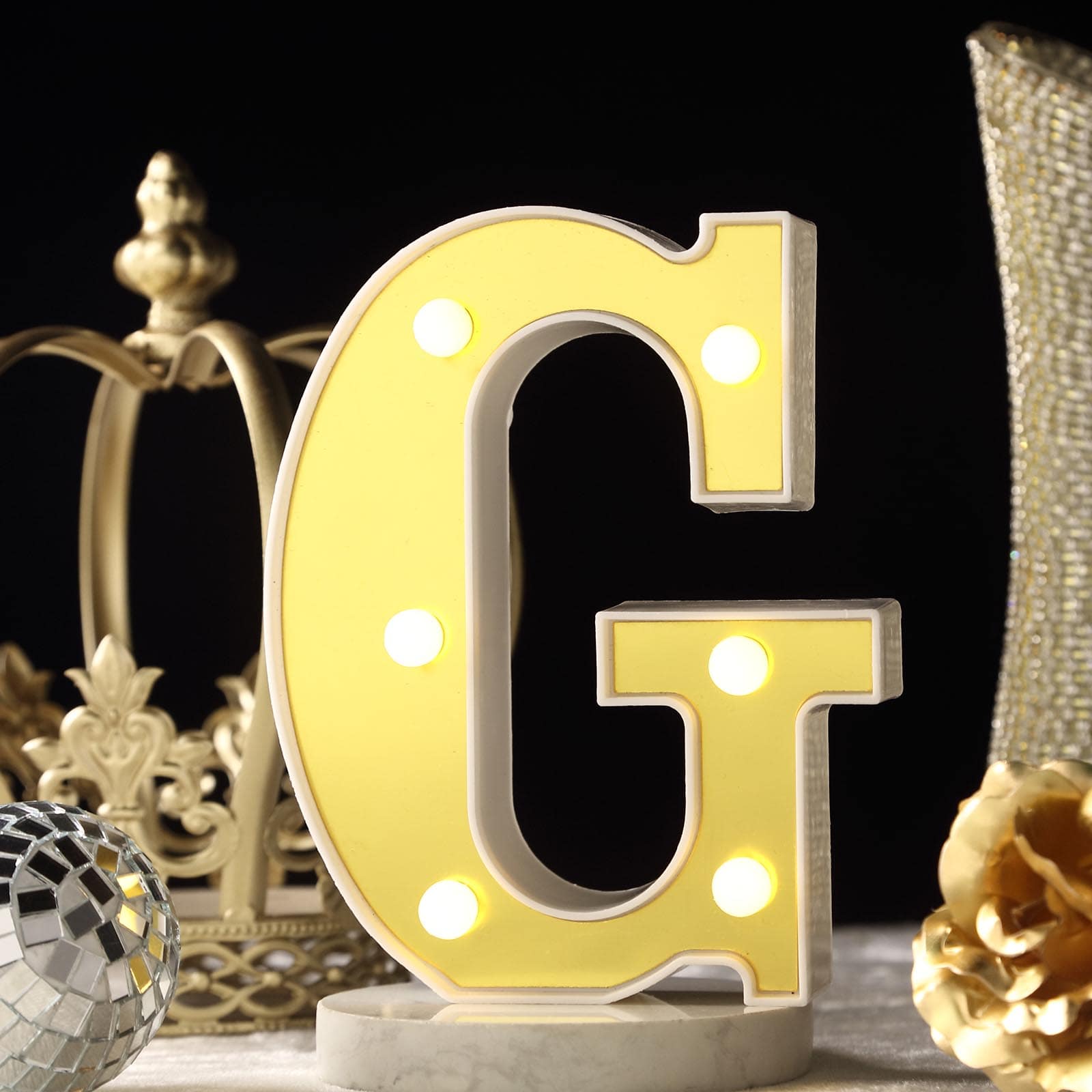 Gorgeous 3D Gold Marquee Letter G with 6 Warm White LED Lights - Ideal Event Decor