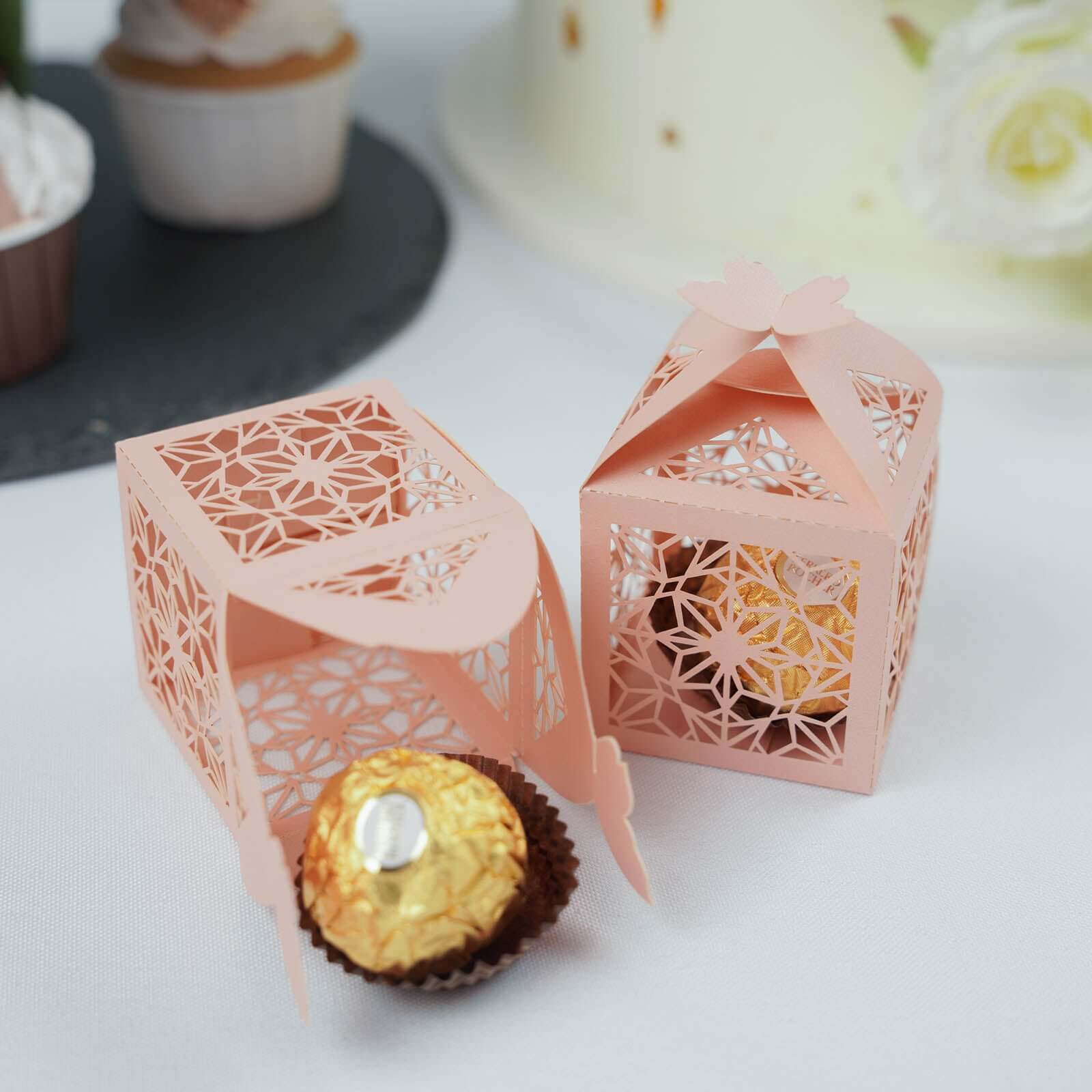 25-Piece Blush Pink Butterfly Laser-Cut Candy Gift Favor Boxes