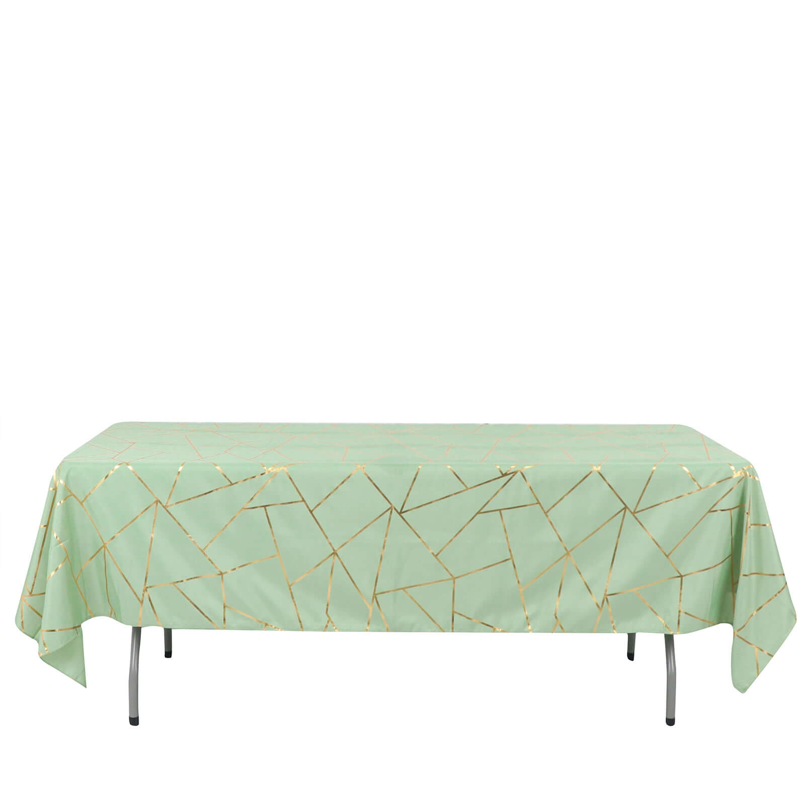 Hot Sale! Wrinkle-Resistant & Durable Polyester Rectangle Tablecloth in Sage Green with Gold Foil Geometric Design (60x102)