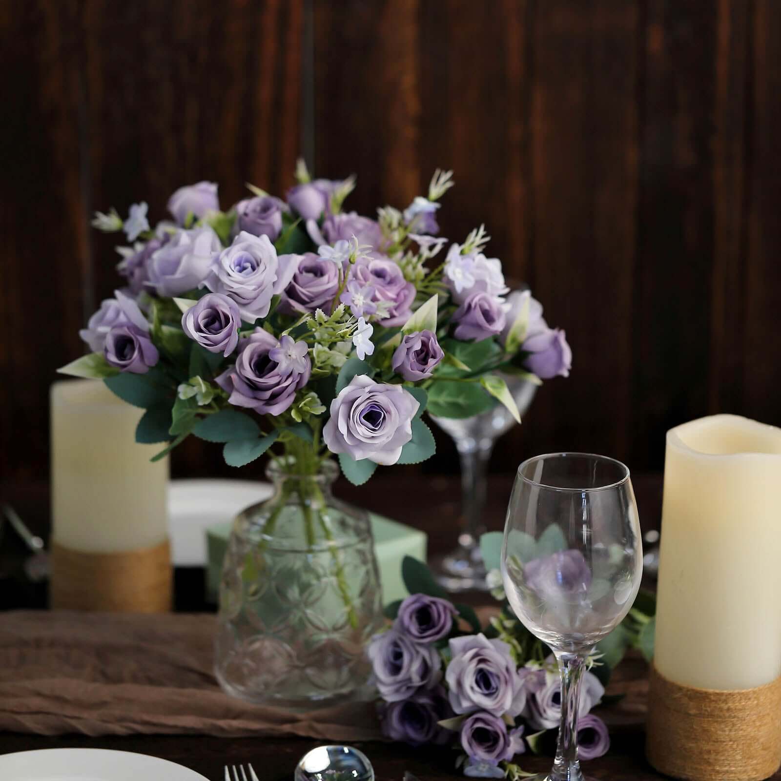 Hot Deal! 4-Bush Lavender Lilac Artificial Silk Rose Flower Bouquet for Bridal Use