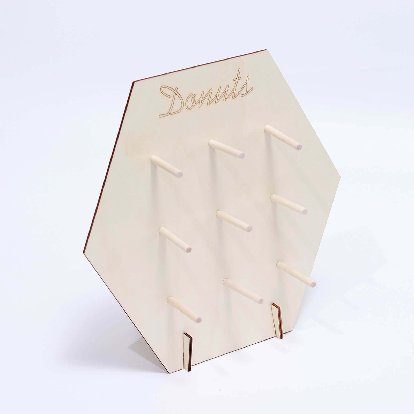 Rustic Detachable Wooden Hexagon Donut Wall Stand for Space-Saving Dessert Display