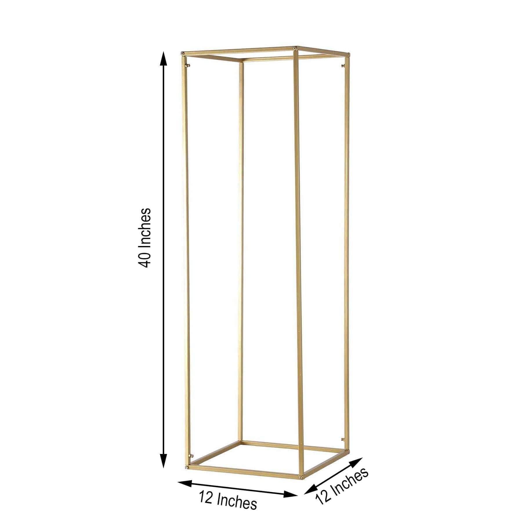 2-Pack Matte Gold Metal Rectangular Geometric Column Flower Stand for Elegant Arrangements