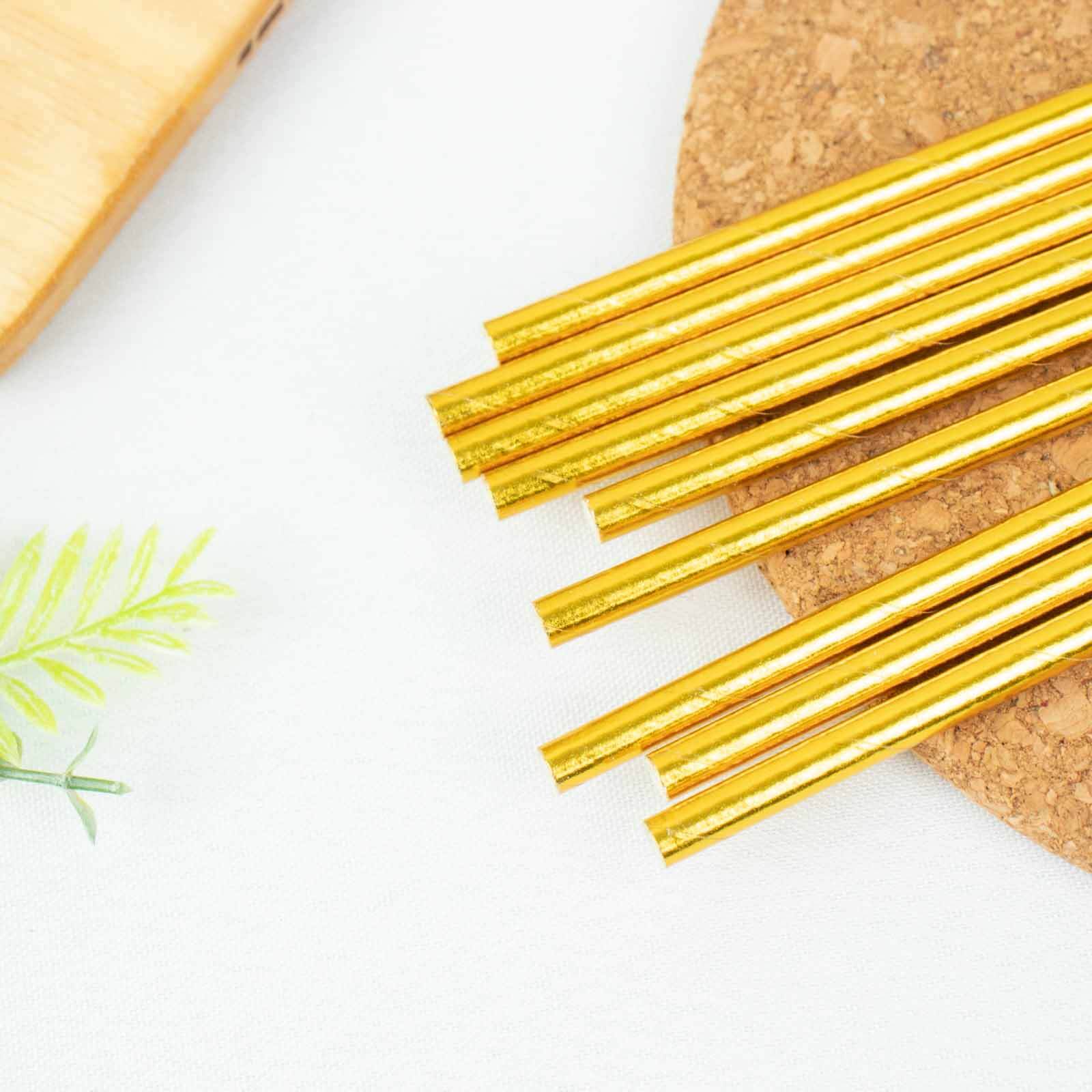 50-Pack Disposable Biodegradable Metallic Gold Foil Paper Straws - Ideal for Events