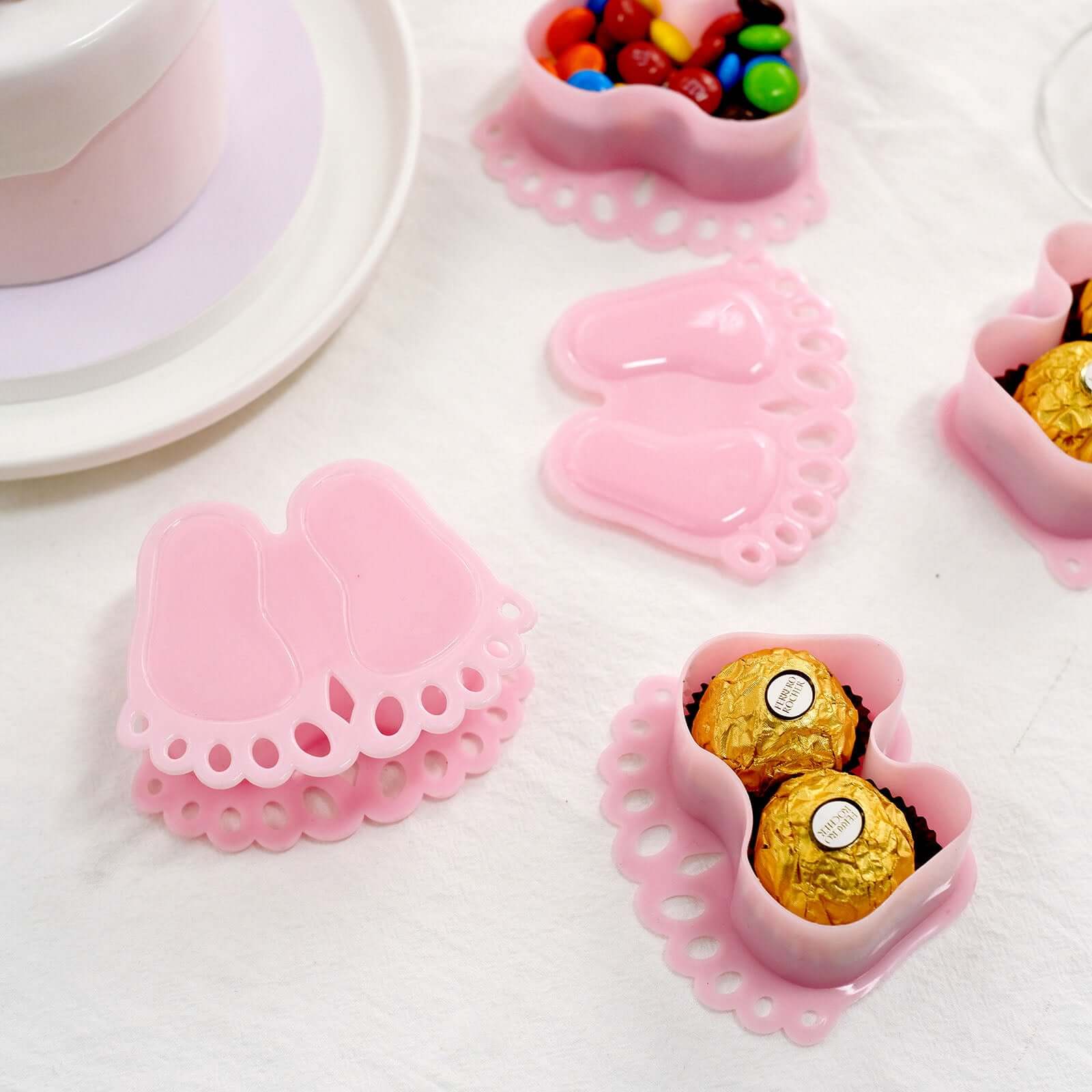 12-Pack Clear/Pink Fillable Baby Feet Style Mini Candy Containers - Ideal for Baby Shower Favors