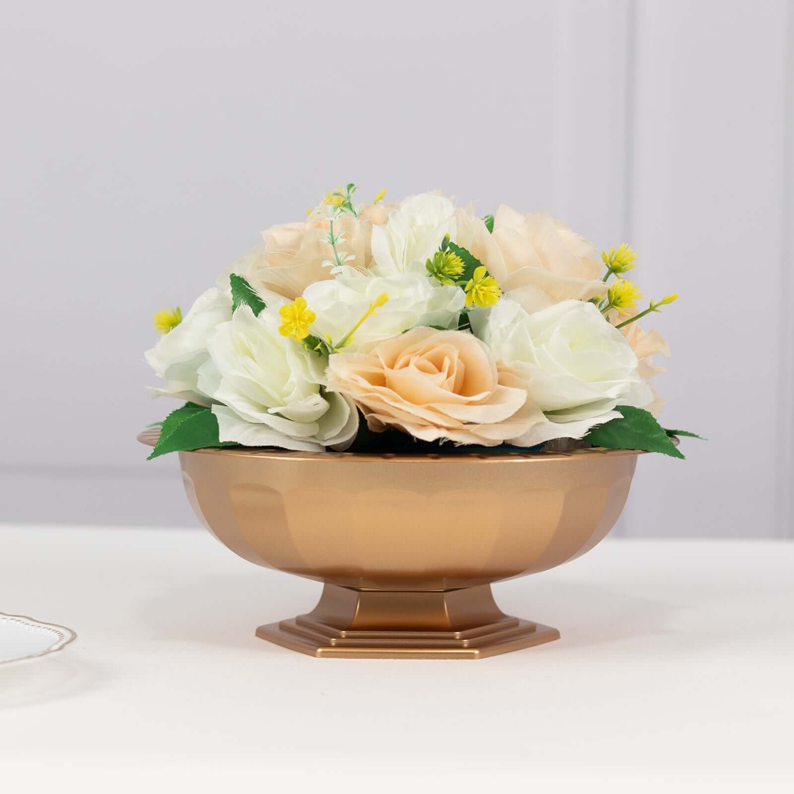 3-Pack Gold Roman Style Plastic Pedestal Compote Bowls for Table Centerpieces