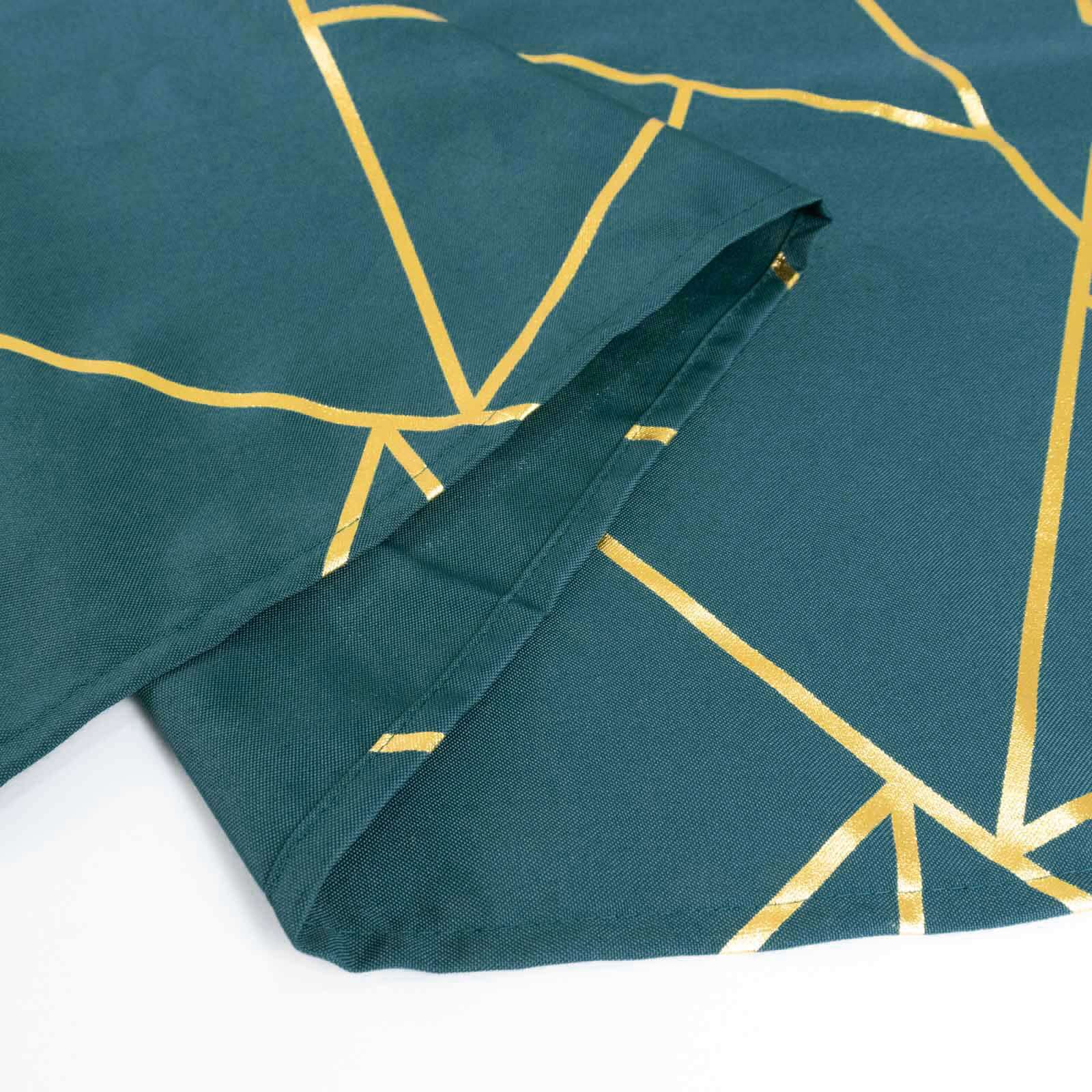 Wrinkle-Resistant & Durable Polyester Tablecloth: 60x102 Rectangle in Peacock Teal with Gold Foil Geometric Pattern